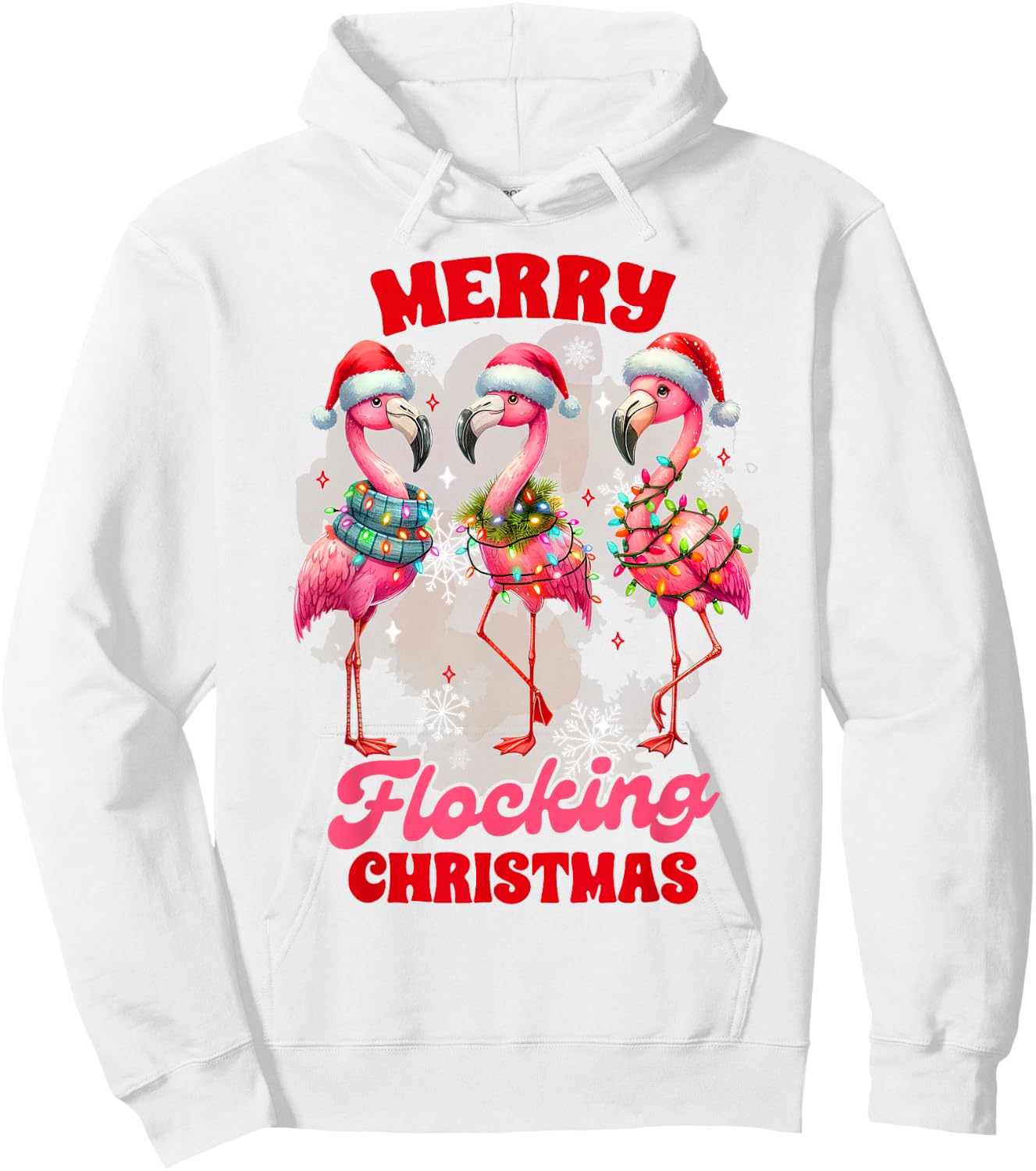 Christmas Xmas Vibes Flamingo Lover Merry Flocking Christmas Hoodie - Hoodie | White