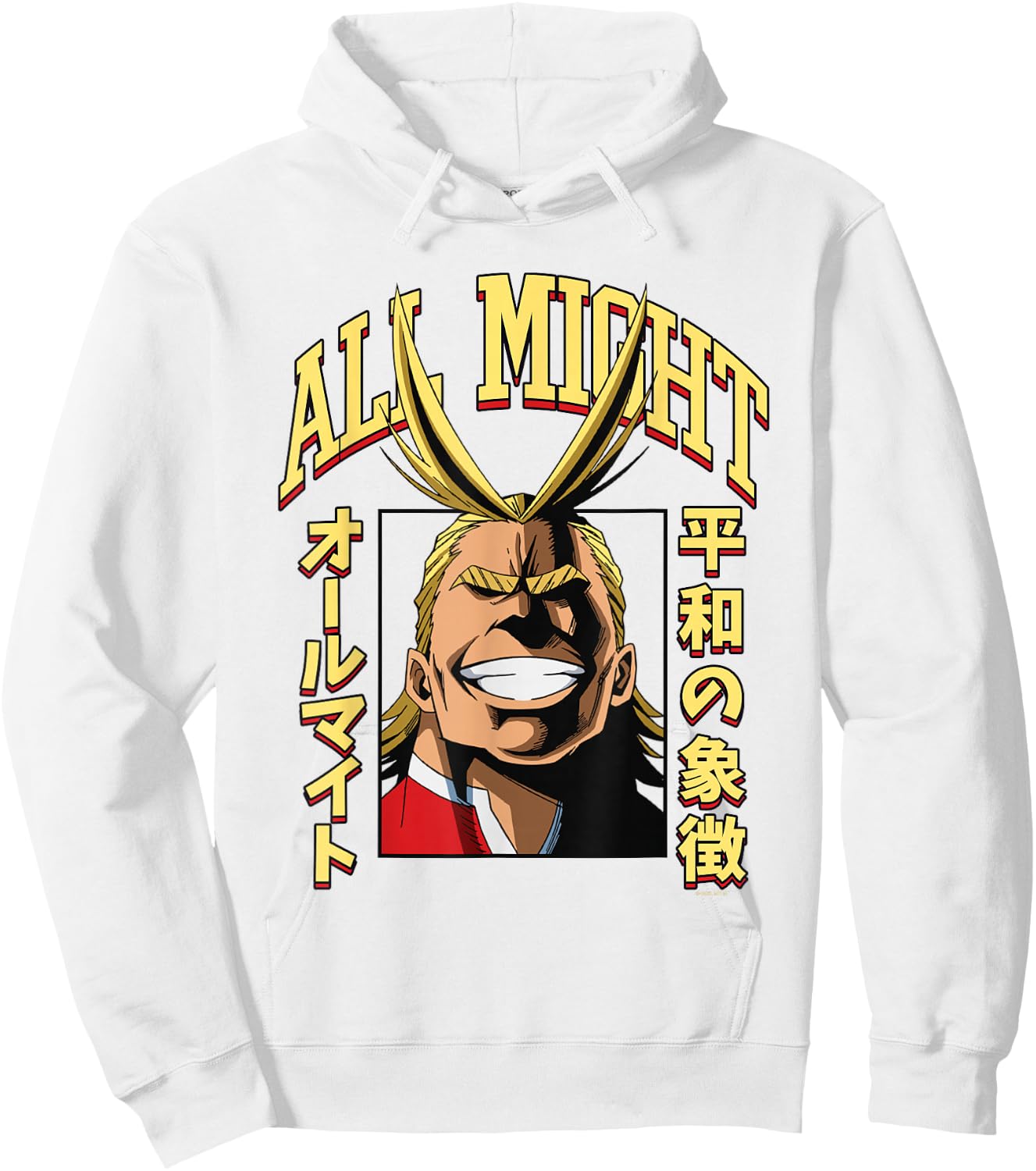 My Hero Academia All Might Portrait and Name , White Hoodie - Hoodie | White