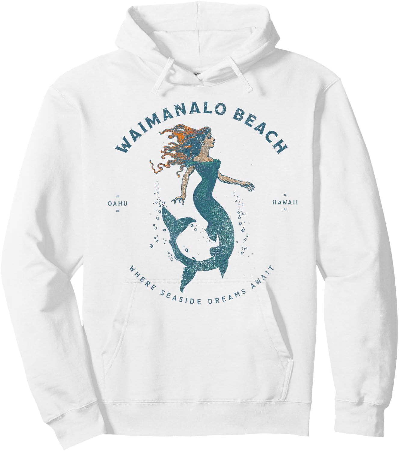 Waimanalo Beach Park Oahu Hawaii Retro Vintage Mermaid Hoodie - Hoodie | White