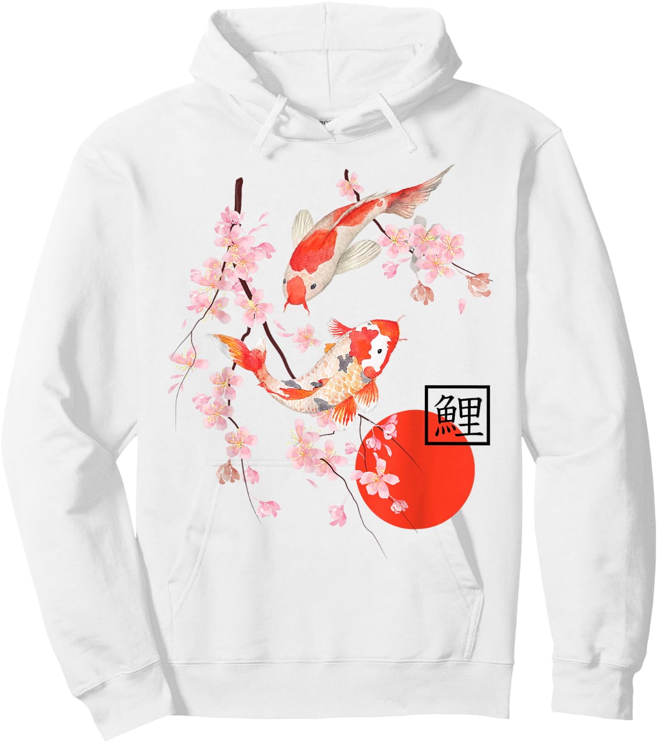 Cherry Blossoms Koi Carp Fish Japanese Sakura Graphic Art Hoodie - Hoodie | White