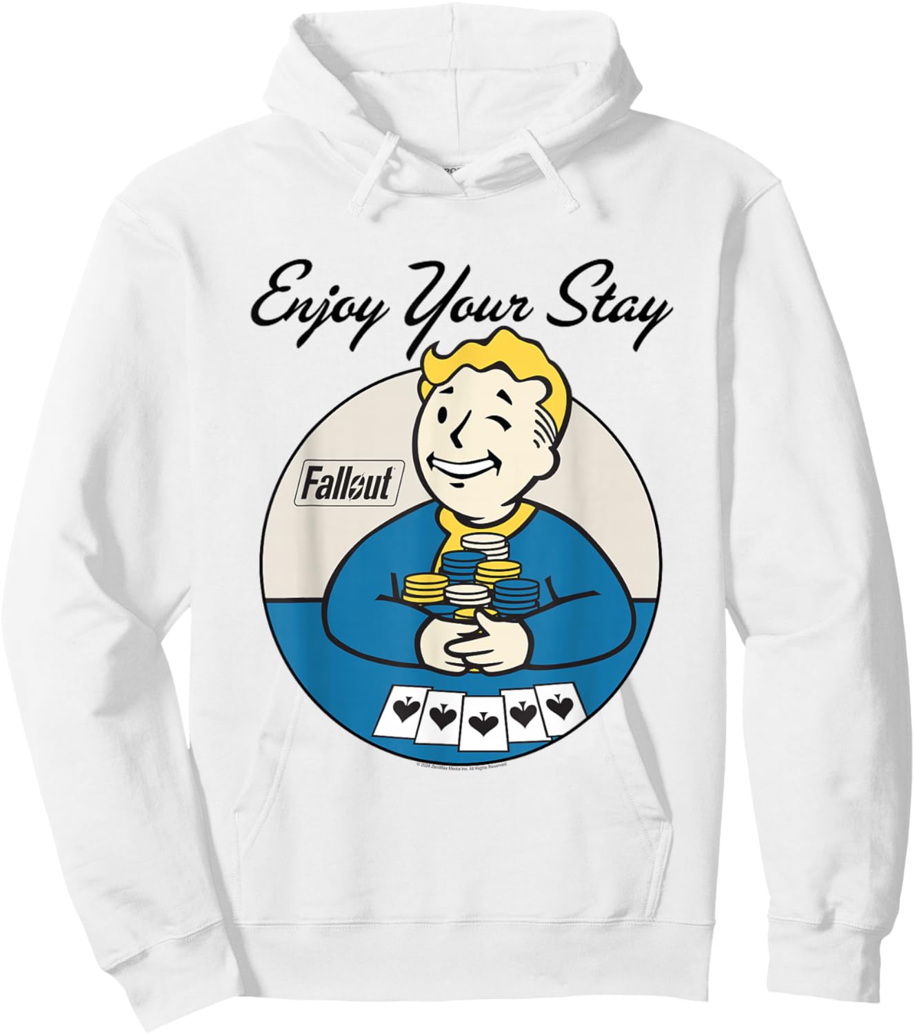 Fallout Video Game Vault Boy Enjoy Your Stay , gray Hoodie - Hoodie | White