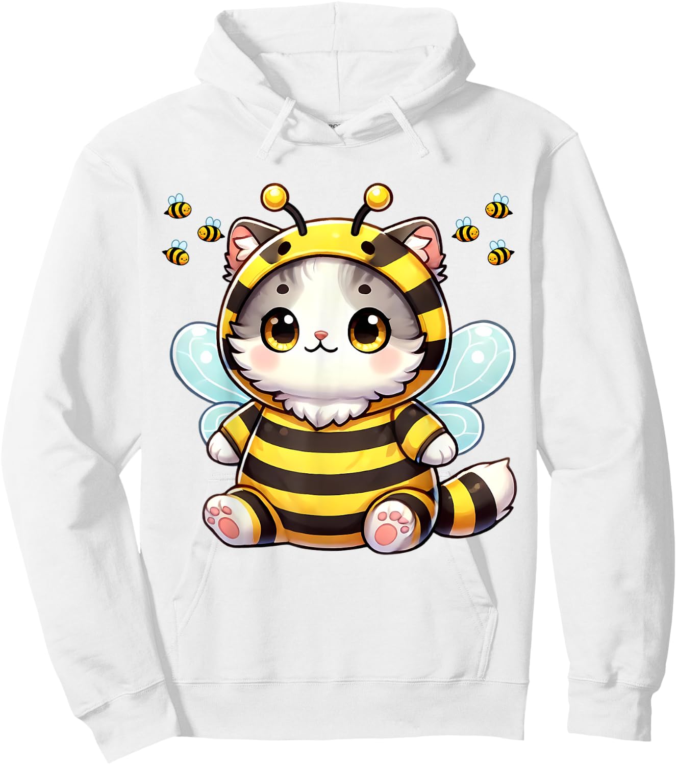 Bee Cat BeeCat Cute Funny Kitten Cat Dressed As A Bee Men Women Girls Kids Hoodie - Hoodie | White