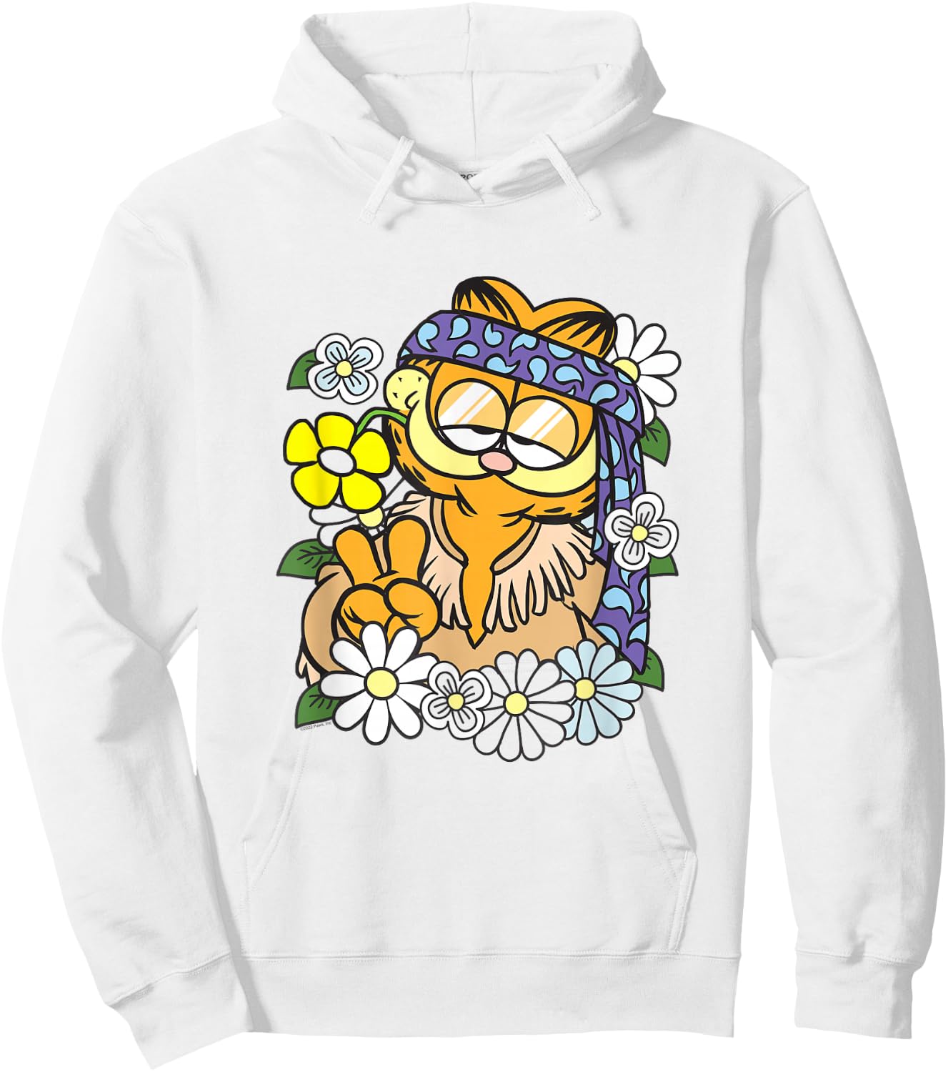 Garfield Hippie with Flowers Retro Cat Cartoon Hoodie - Hoodie | White