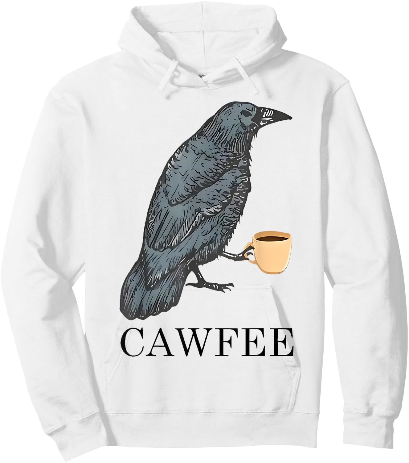 Cawfee - Funny Crow Coffee Drinking Pun Caffeine Funny Bird Hoodie - Hoodie | White