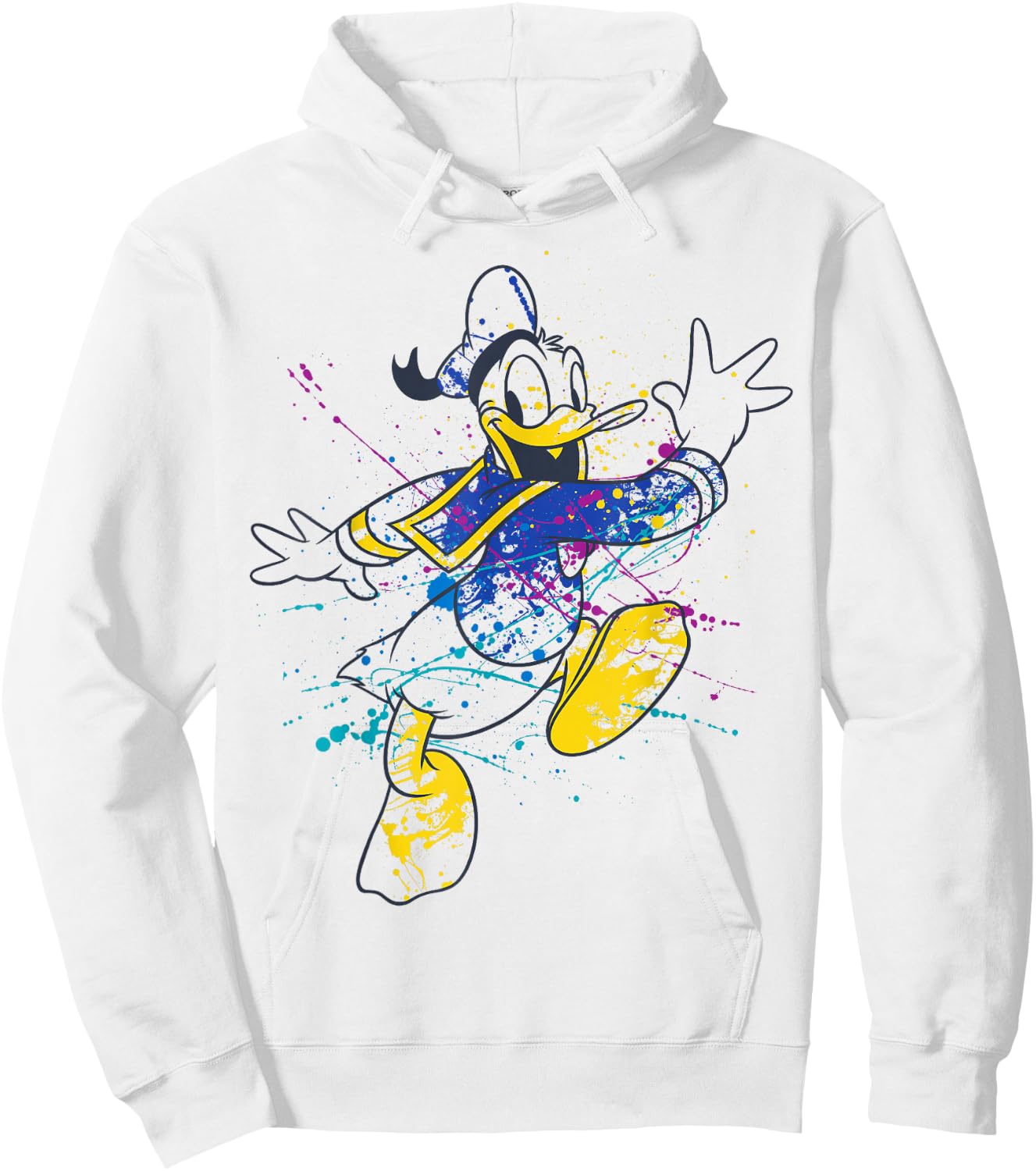 Disney Donald Duck Jumping For Joy Paint Splatter Portrait Hoodie - Hoodie | White