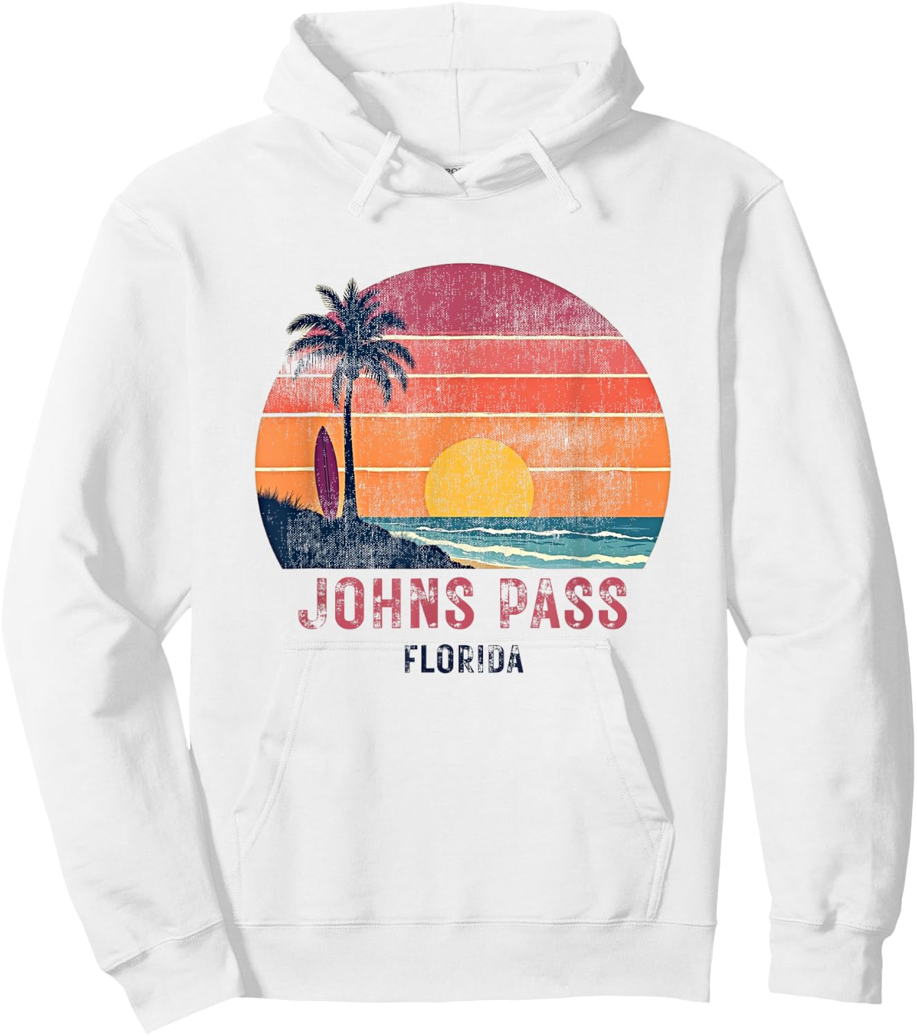 Johns Pass Florida Retro Vintage Weathered Souvenir Hoodie - Hoodie | White