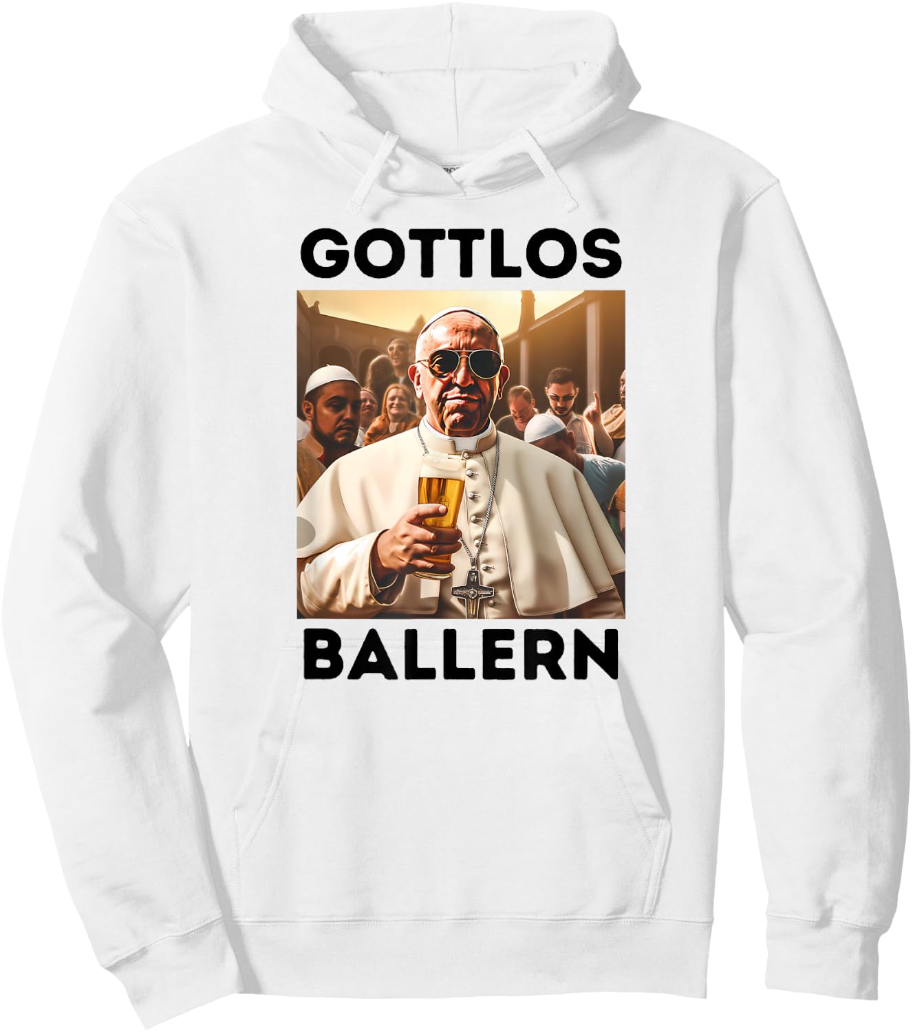 Gottlos Ballern Funny Pope Francis Five Beer Hoodie - Hoodie | White