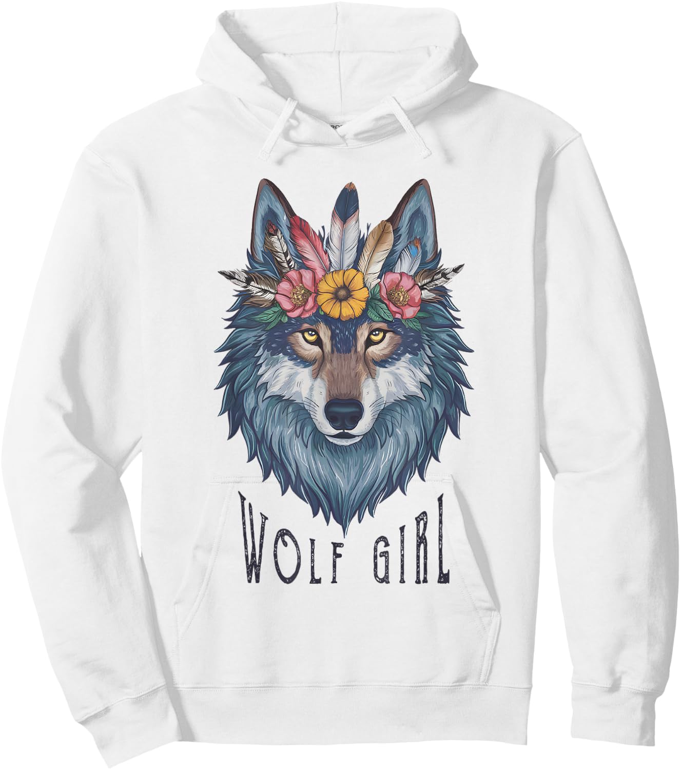 Wolf Girl Loves Wolves Kids Vintage Feathers Wolf Floral , white, S Hoodie - Hoodie | White