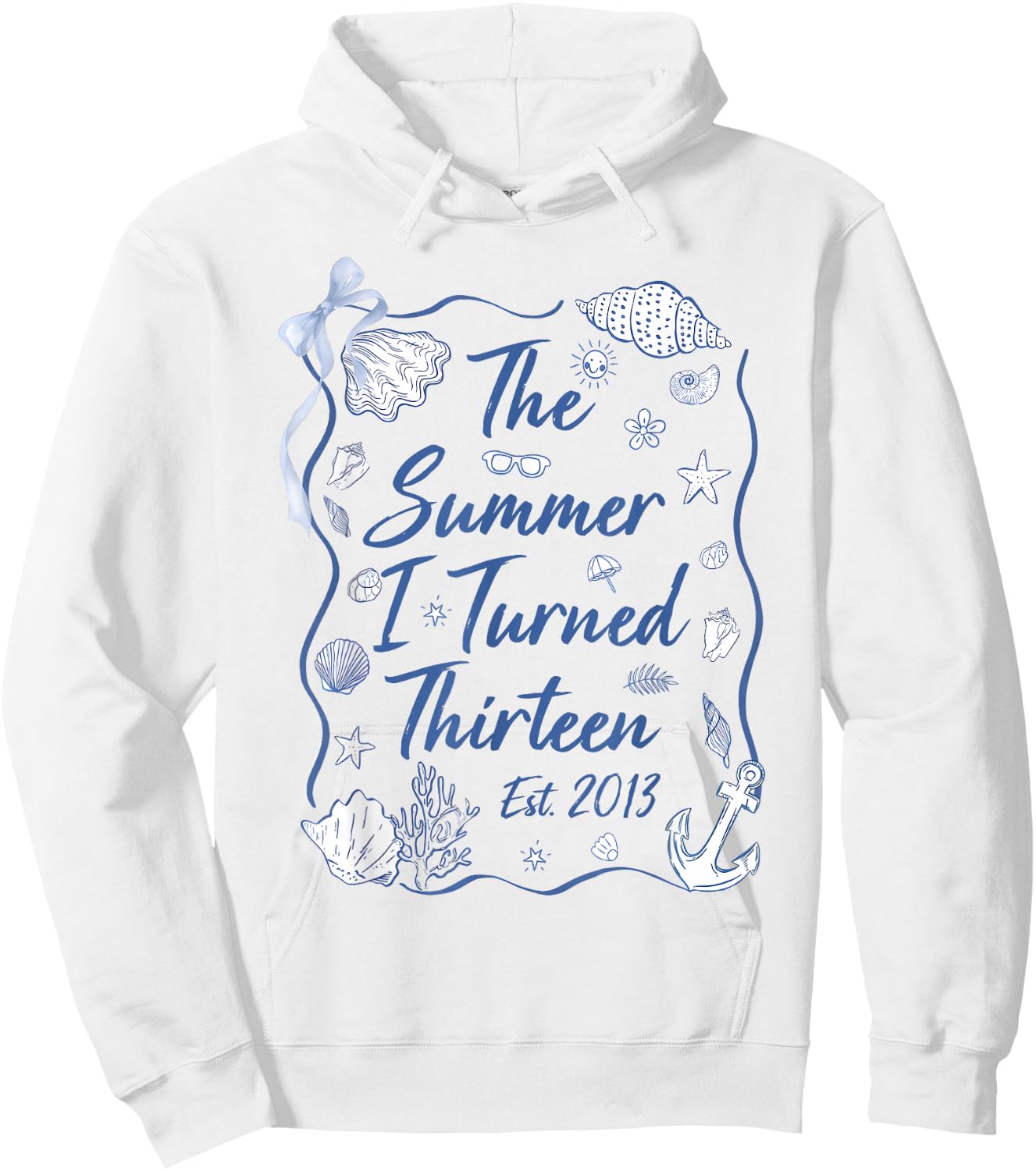 Summer I Turned Thirteen Est 2013 Seashell Coastal Beach Hoodie - Hoodie | White