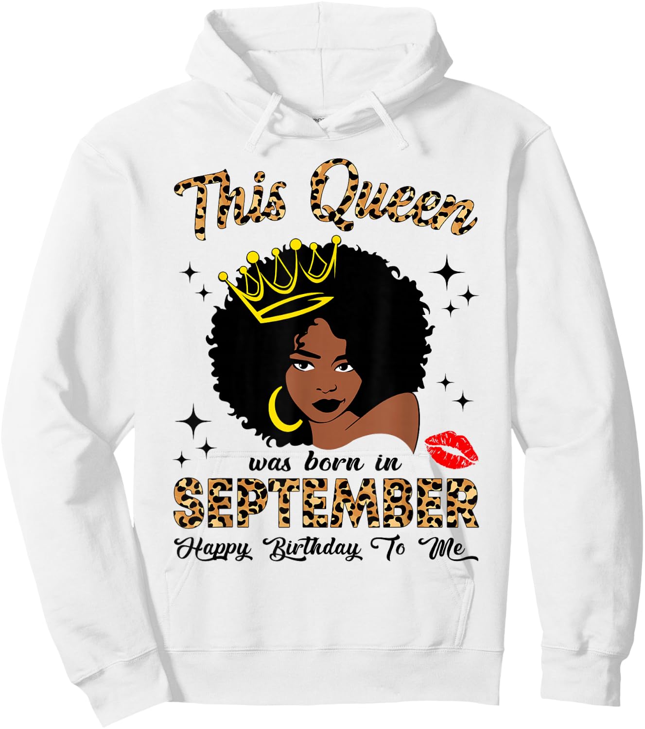 This Queen was Born in September Birthday Leopard Afro Women Hoodie - Hoodie | White