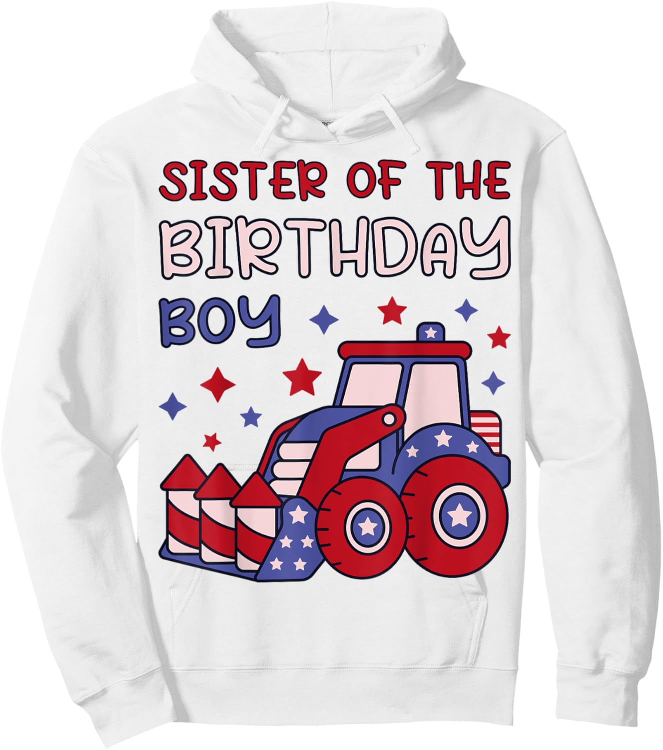 Sister of Birthday Boy 4th of July Fireworks 5th Birthday Hoodie - Hoodie | White