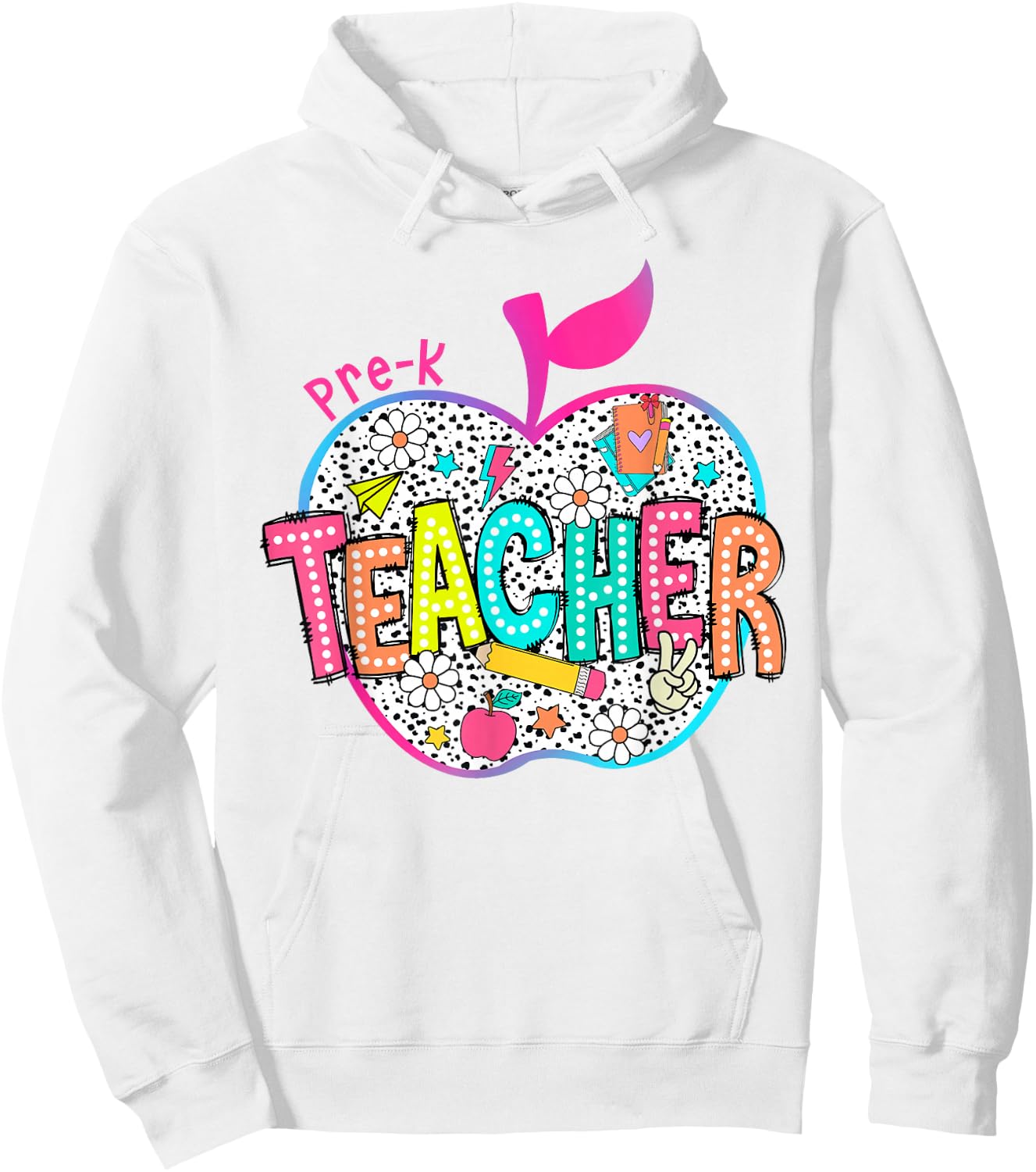 Pre-K Teacher Back To School Apple Dalmatian Dots Hoodie - Hoodie | White