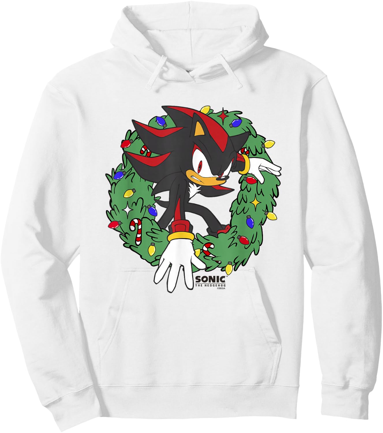 Sonic The Hedgehog Christmas Shadow X-Mas Wreath Hoodie - Hoodie | White