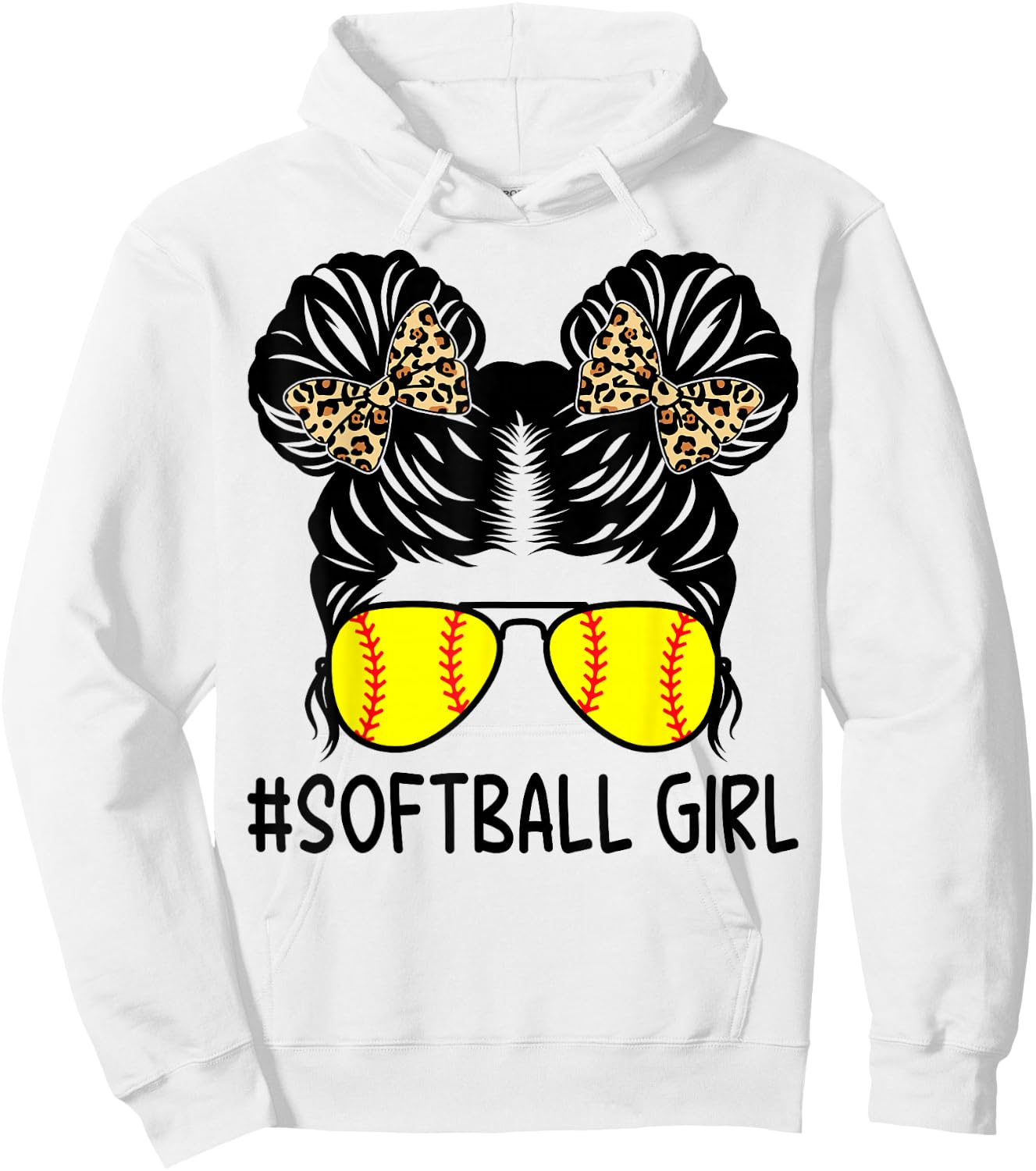 Softball Girl Leopard Messy Bun Softball Girls Hoodie - Hoodie | White