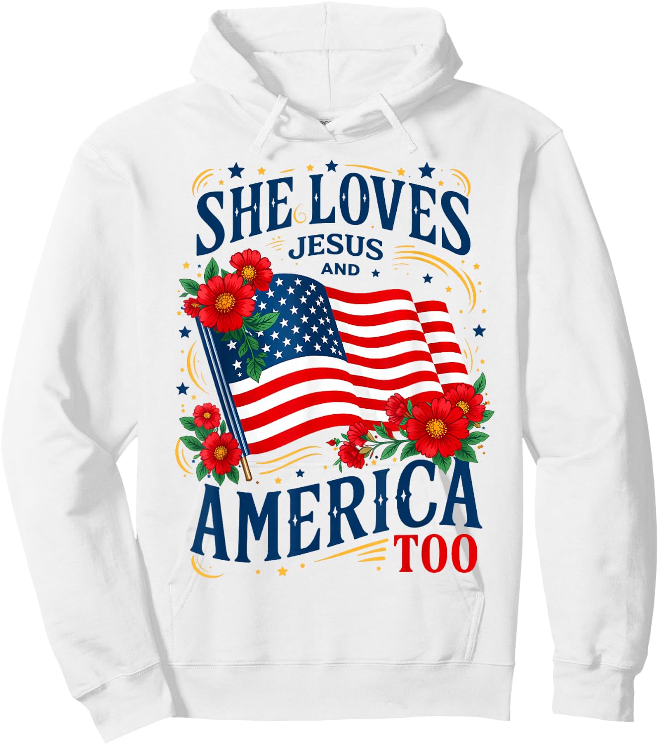 Retro US Flag She Loves Jesus and America Too Floral Women Hoodie - Hoodie | White