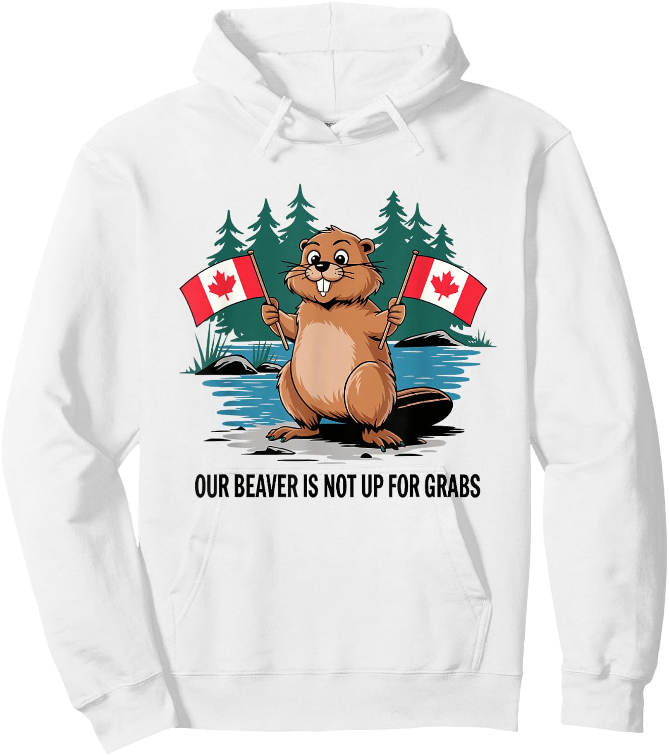 Funny Canadian Beaver Holding Flags Canada Pride Hoodie - Hoodie | White