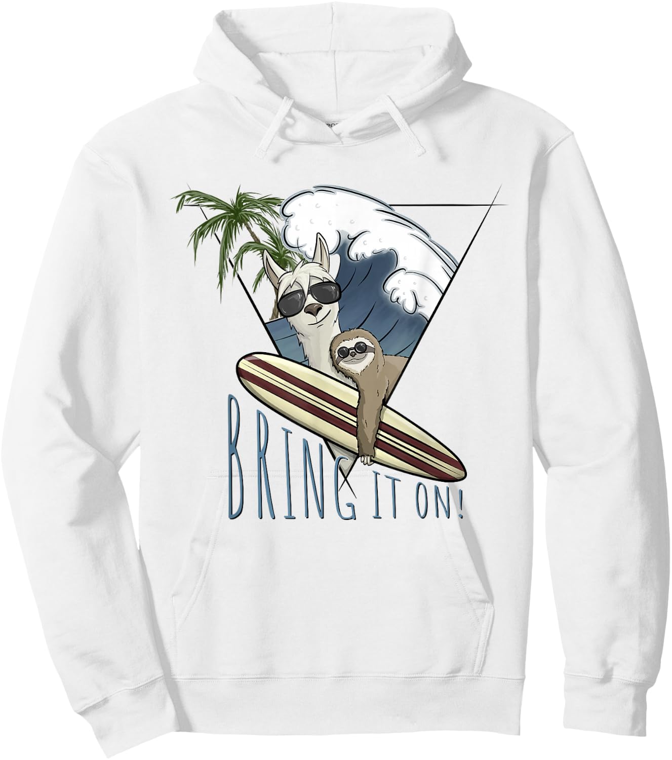 Bring it on! Lama & Faultier Surf Art Lifestyle Fun Hoodie - Hoodie | White