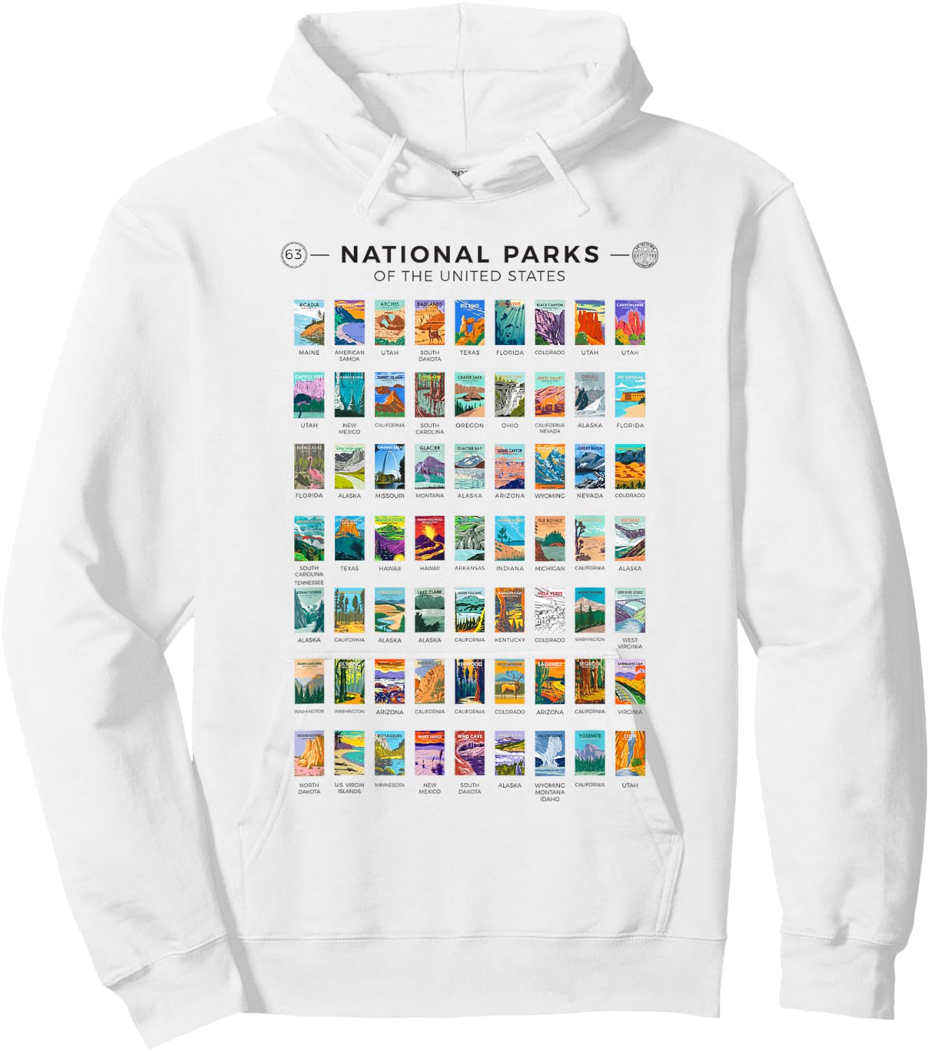 All 63 National Parks Of The United States Vintage Art List Hoodie - Hoodie | White