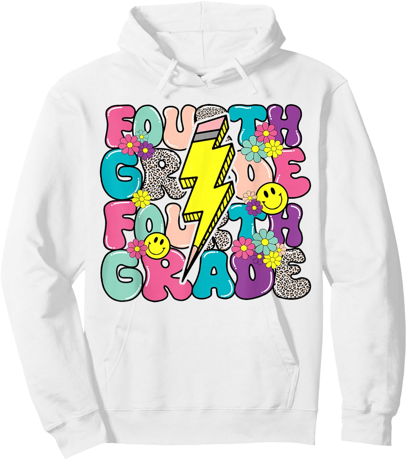 4th Grade Lightning Bolt Pencil Retro Teacher Boys Girls Hoodie - Hoodie | White