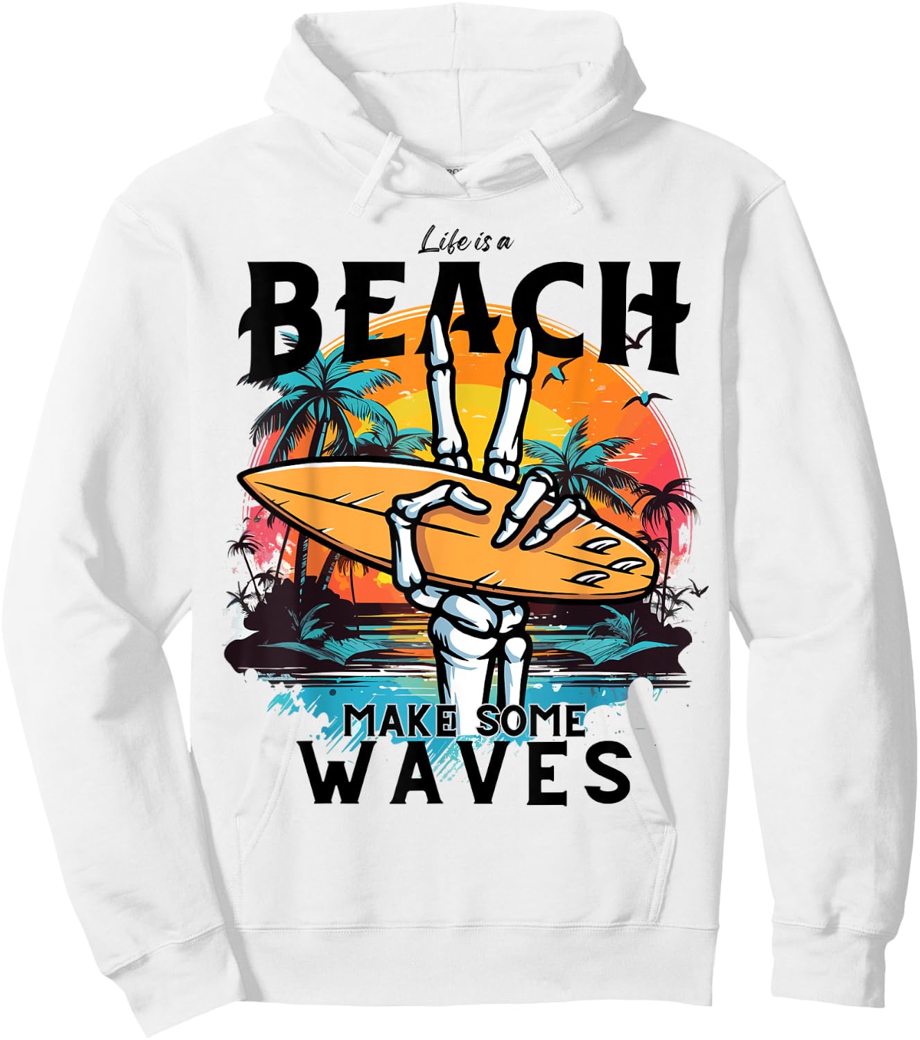 Funny Summer,Waves,Surf.Life Is A Beach Make Some Waves Women Kids Hoodie - Hoodie | White