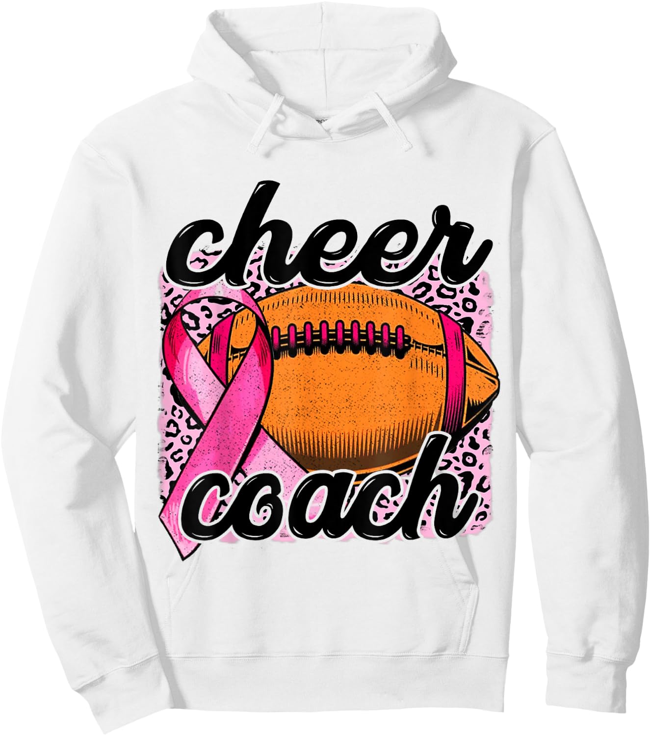 Cheer Coach Breast Cancer Football Pink Ribbon Awareness Hoodie - Hoodie | White