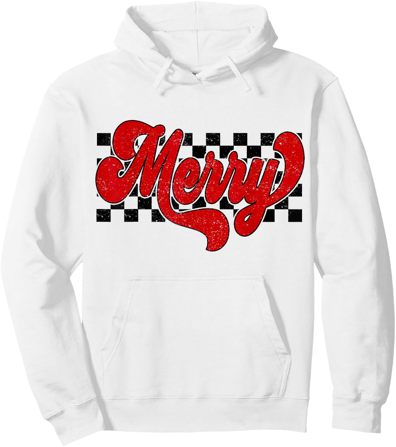 Retro Checkered Merry Christmas Vintage Xmas Gift Men Women Hoodie - Hoodie | White