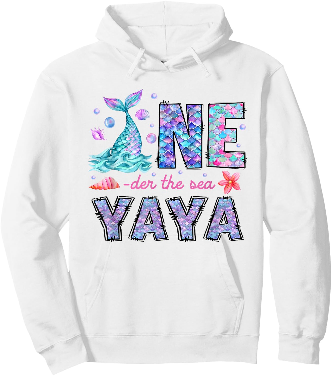 Oneder Under The Sea Yaya 1st Birthday Girl Mermaid Hoodie - Hoodie | White