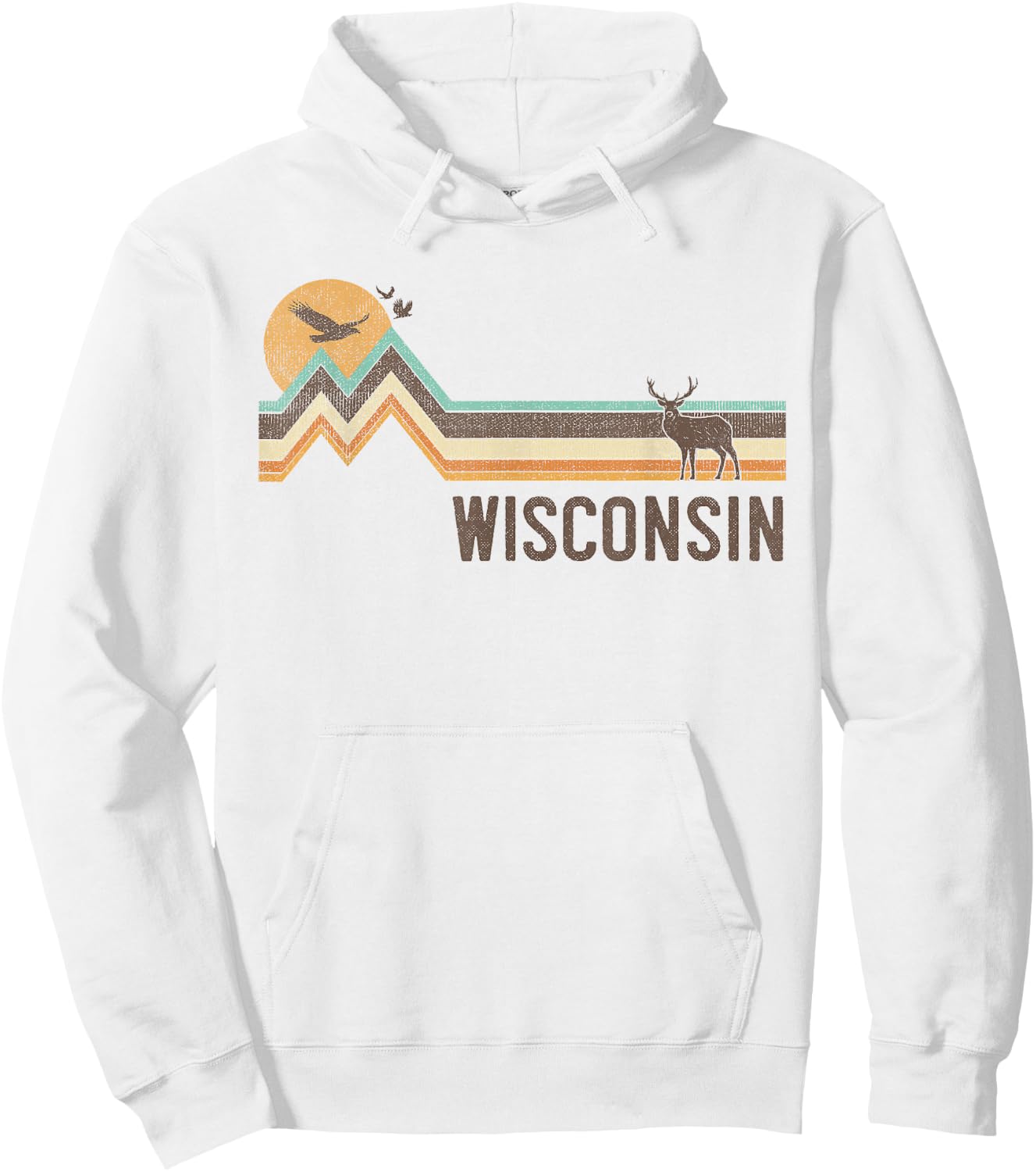 Wisconsin - Vintage Men Women 70s 80s Graphic Cool Nature Hoodie - Hoodie | White