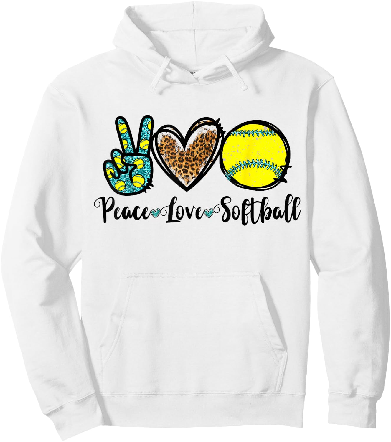 Peace Love Softball for Teen Girls Cute Leopard Softball Hoodie - Hoodie | White