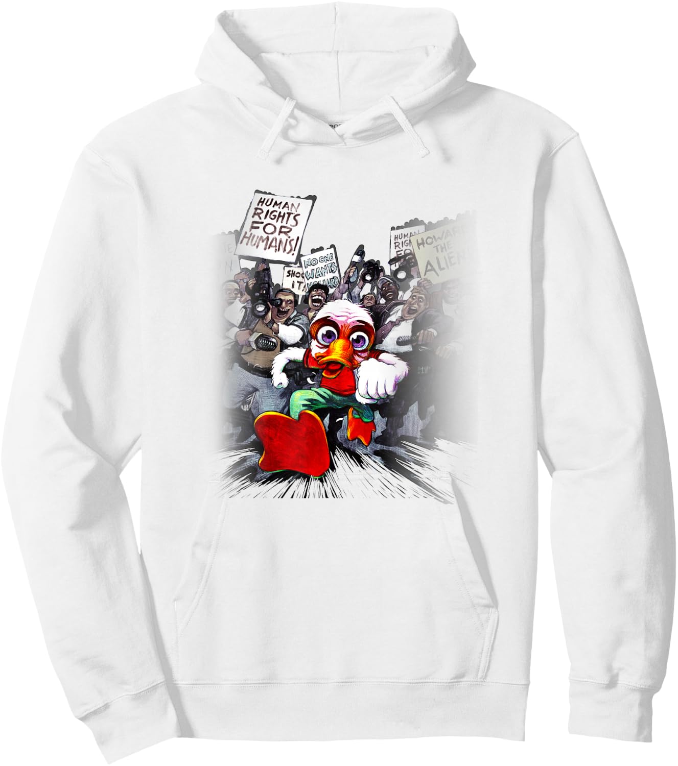 Marvel Comics Retro Classic Howard The Duck Escaping Crowd Hoodie - Hoodie | White