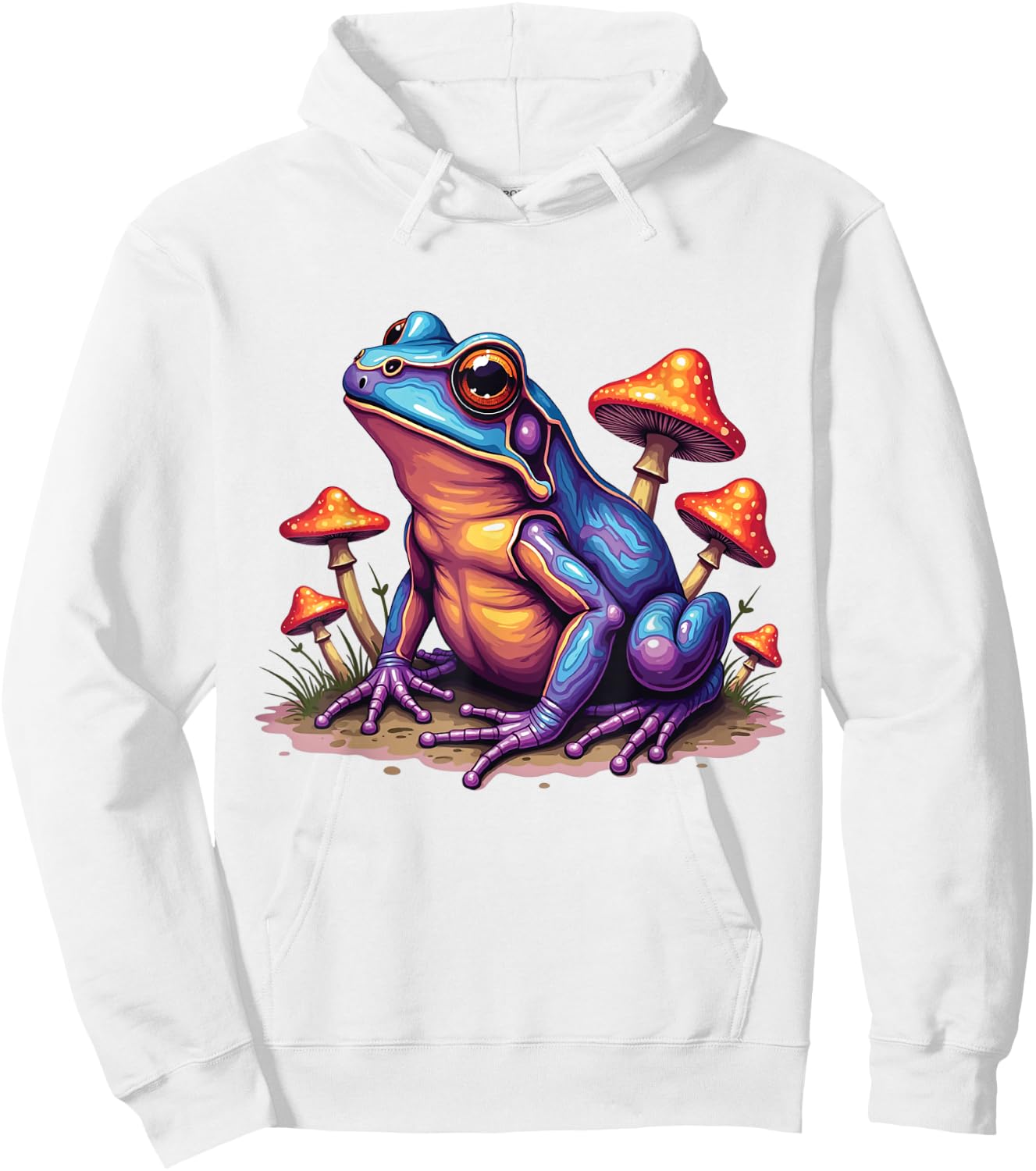Toad Frog with Psychedelic Mushrooms Trippy Illustration , white, S Hoodie - Hoodie | White