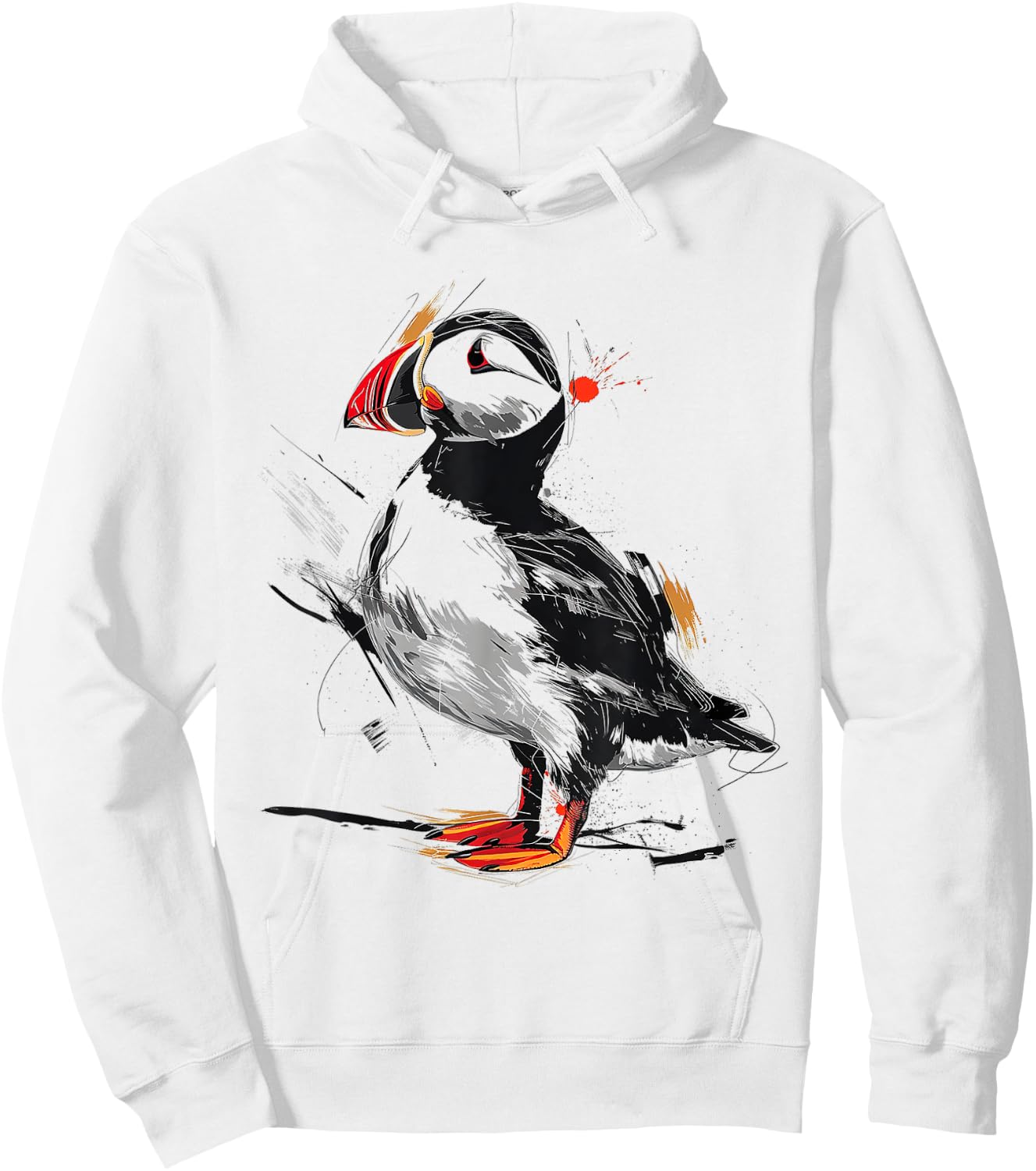 Puffin Animal Print Graphic Drawing Illustration Abstract Puffin , white, S Hoodie - Hoodie | White