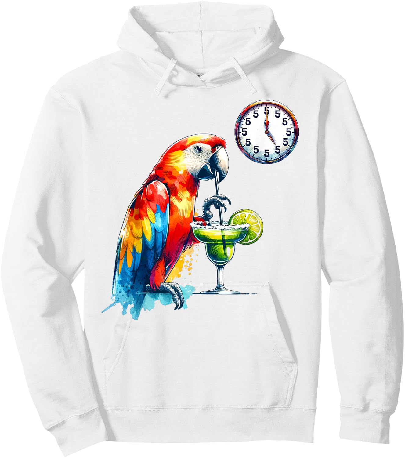 Always 5 O'clock Colorful Parrot Drinking Margarita Hoodie - Hoodie | White