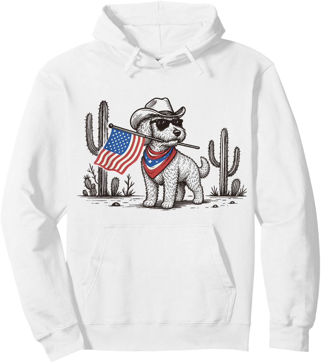Patriotic Goldendoodle Western Cowboy American Flag Hoodie - Hoodie | White