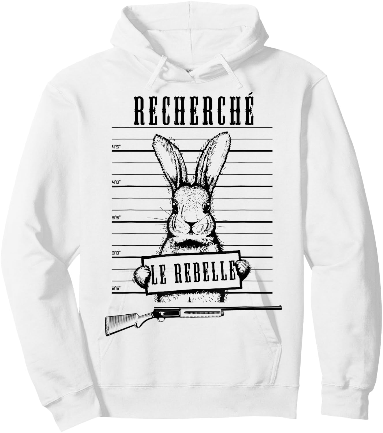 Man Rabbit Hunter Hare Dad Hunter Drawing Humor , white, S Hoodie - Hoodie | White