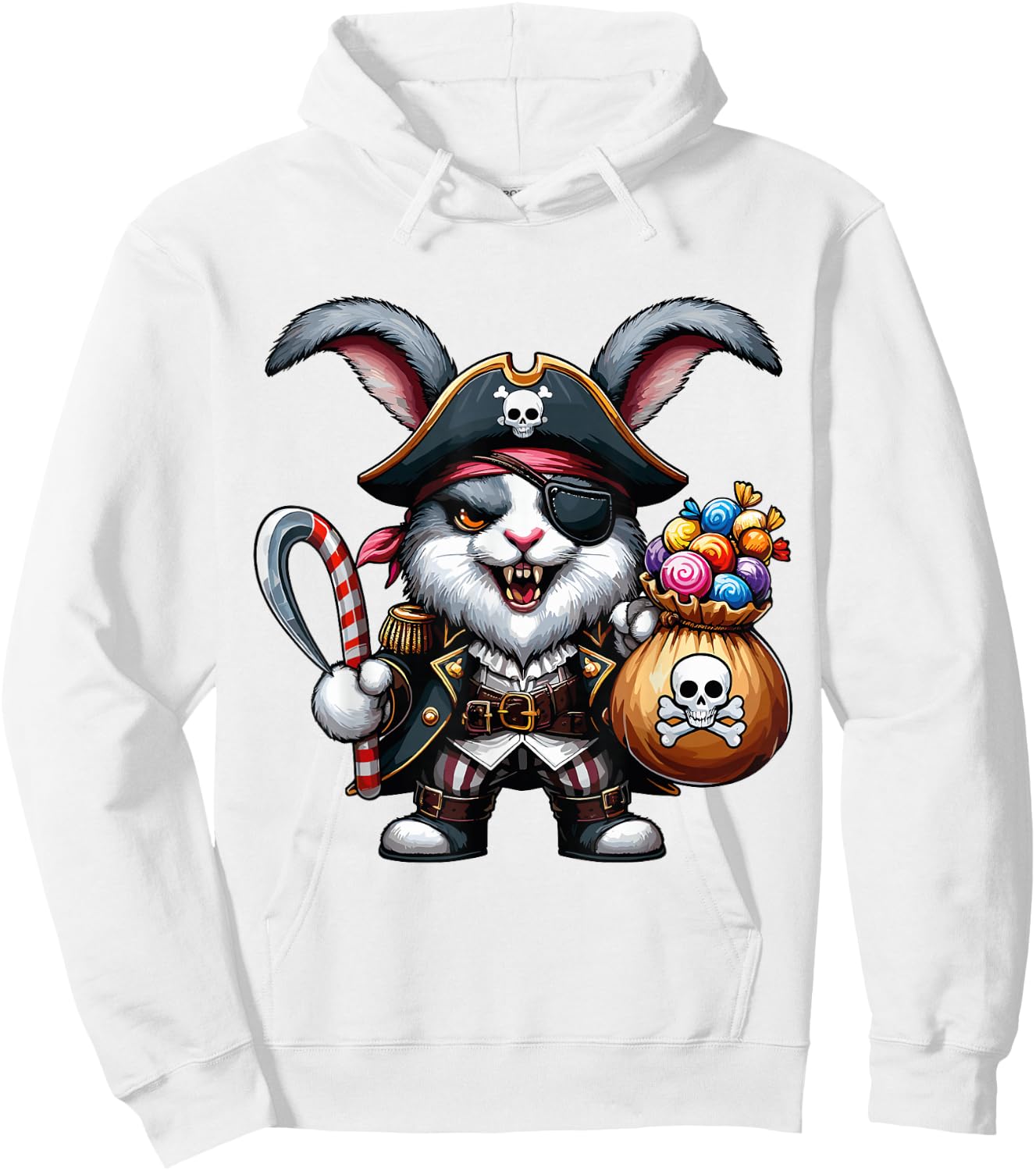 Halloween Rabbit Pirate Eye Patch Candy Bag Treasure Spooky Hoodie - Hoodie | White