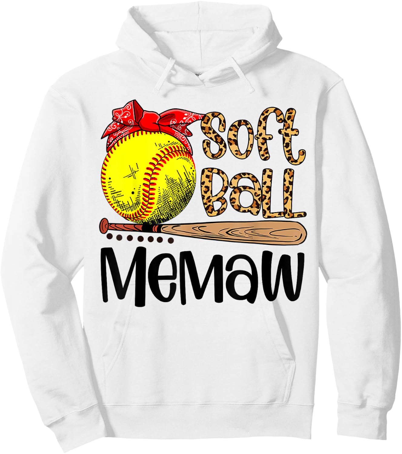 Women Mothers Day Softball Memaw Leopard Hoodie - Hoodie | White