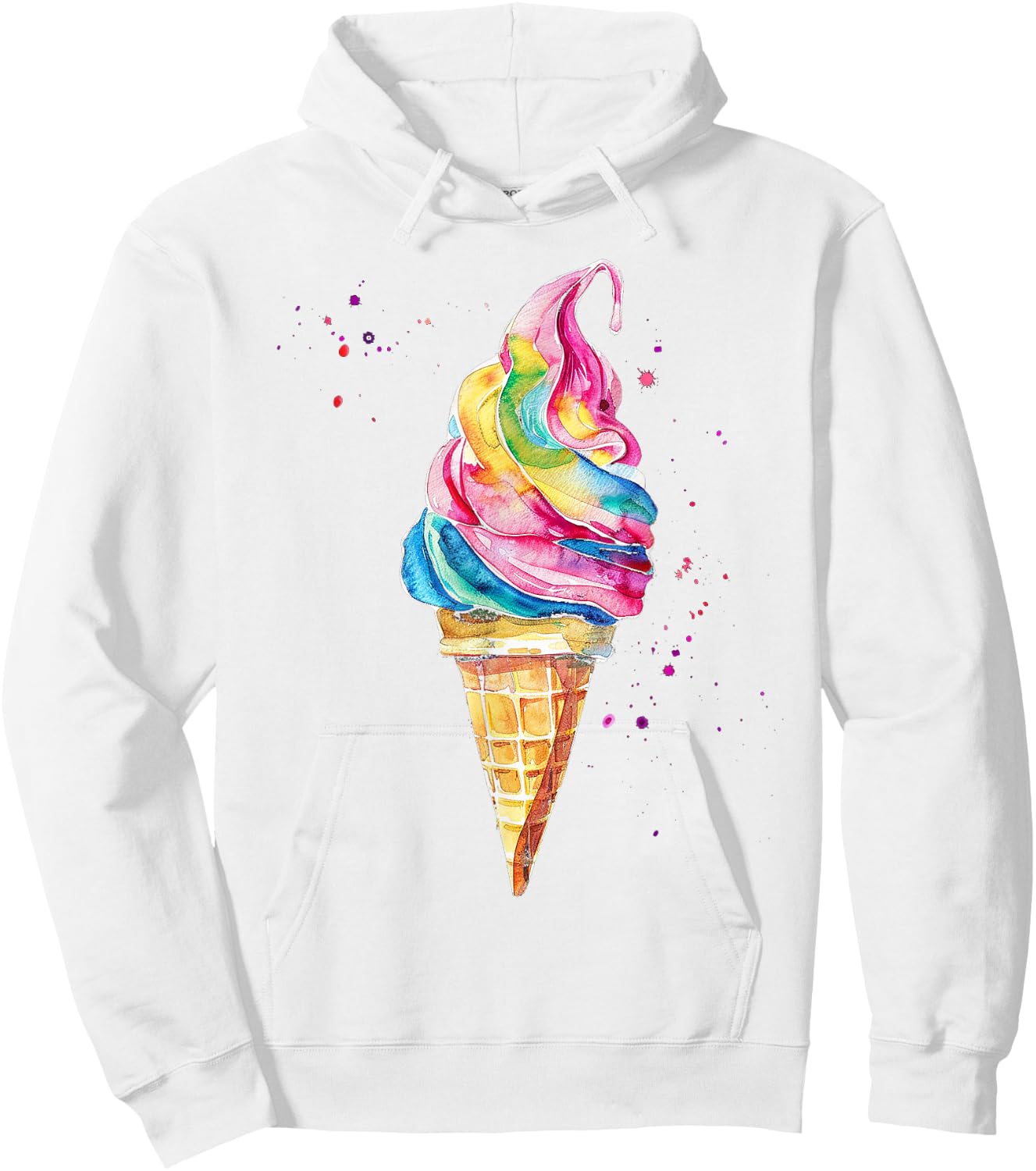 Ice Cream Watercolour , White, S Hoodie - Hoodie | White