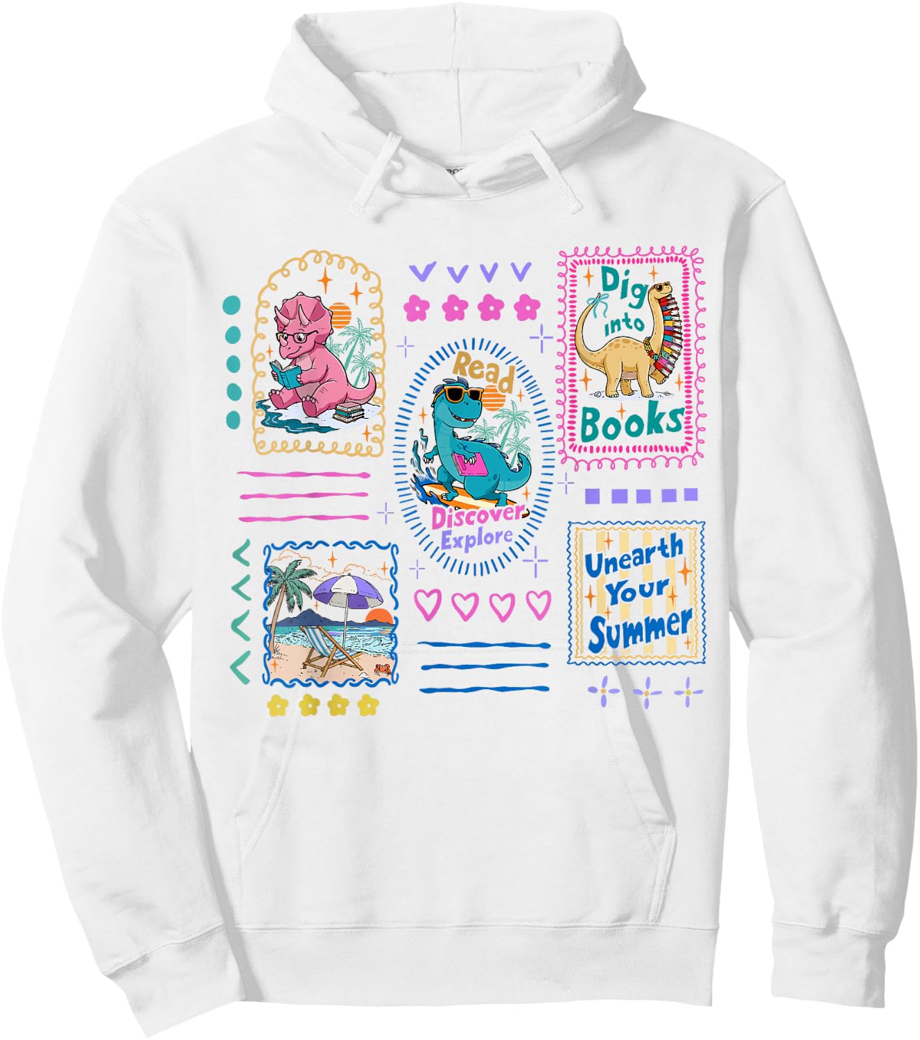 Dinosaur Reading Club Summer Book Lover Library Teacher Kids Hoodie - Hoodie | White