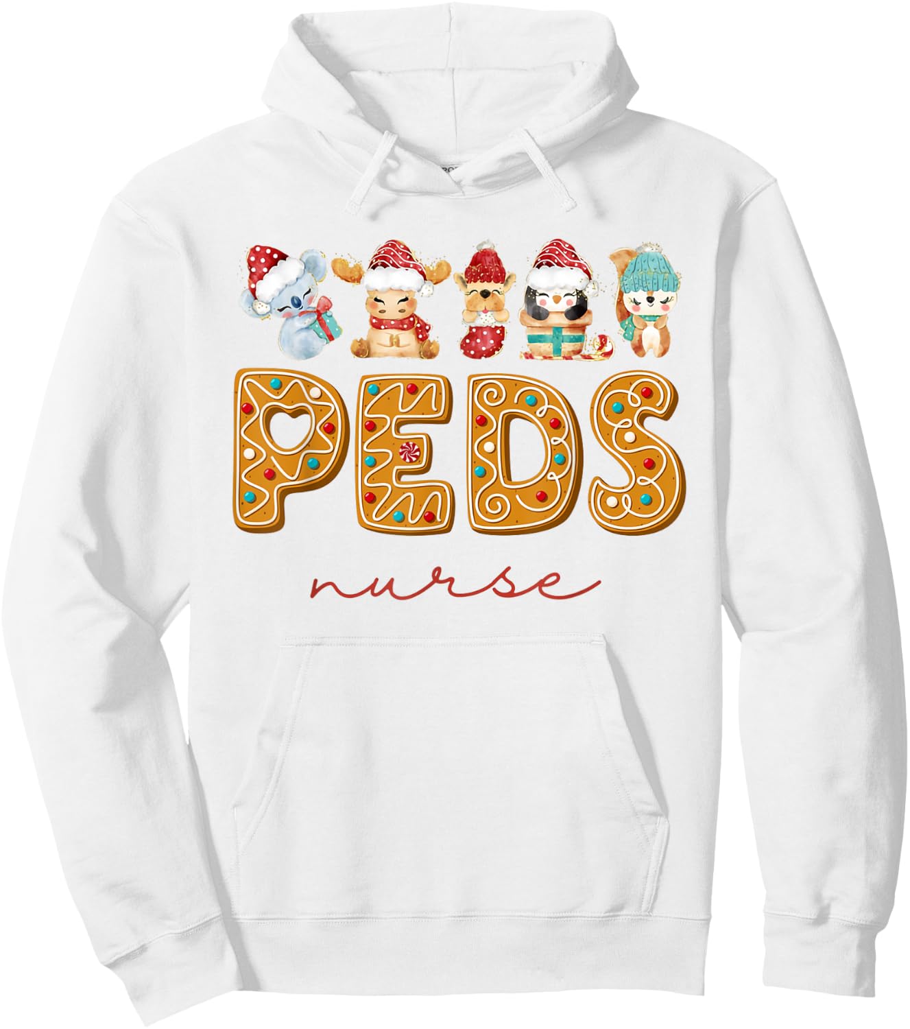 PEDS Nurse Gingerbread Christmas Pediatric Nurse Holiday Hoodie - Hoodie | White