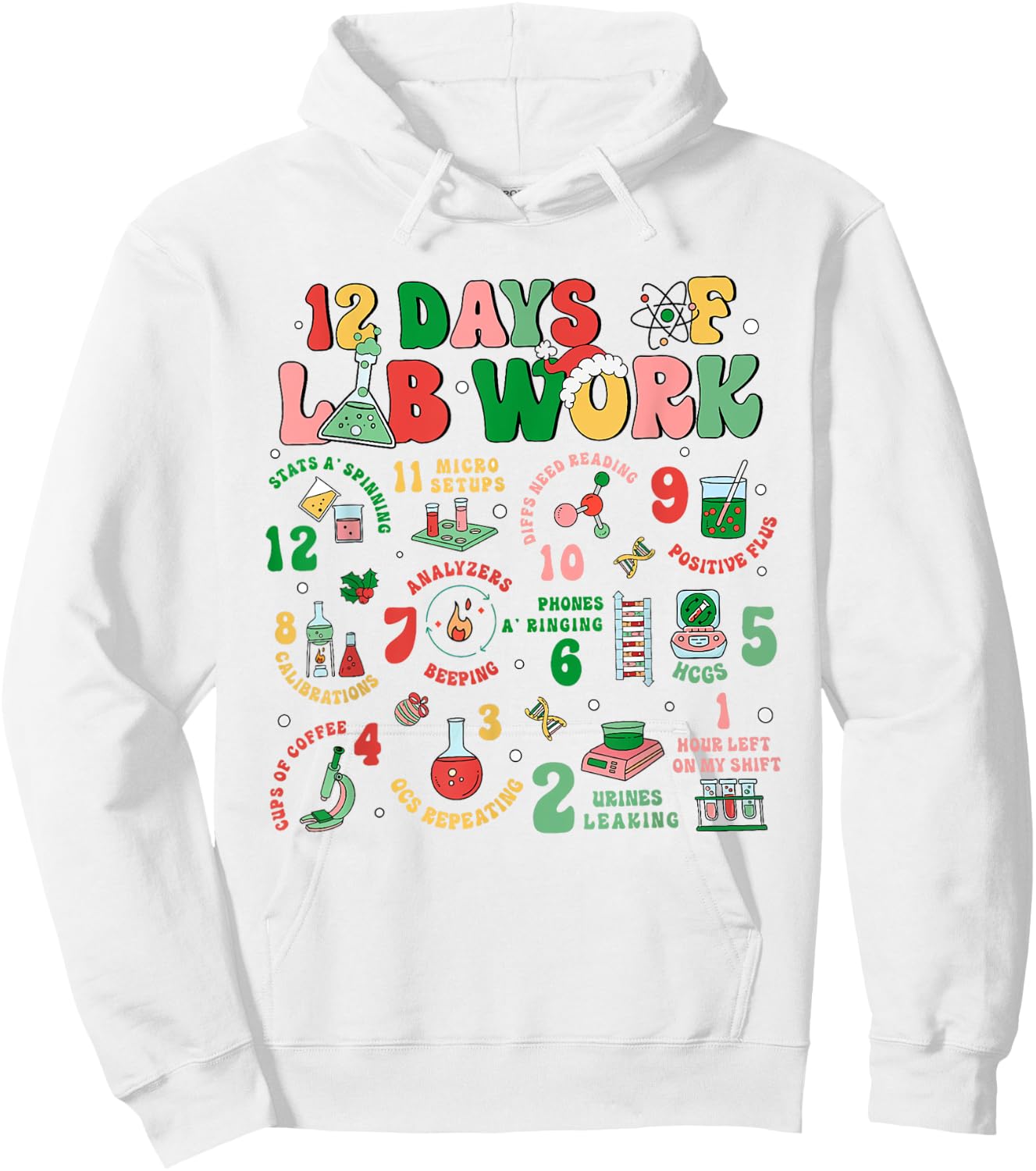 Lab Technician Christmas Gifts -Adults , Lab Tech Christmas, Medical Lab Science, White, Small, Short Sleeve Hoodie - Hoodie | White
