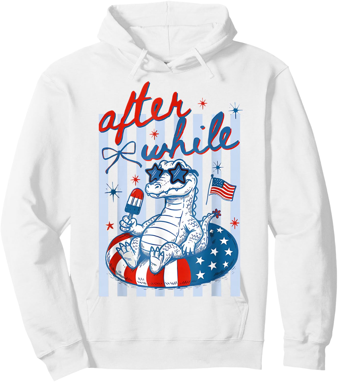 After While 4th of July Crocodile Patriotic Summer Vacation Hoodie - Hoodie | White