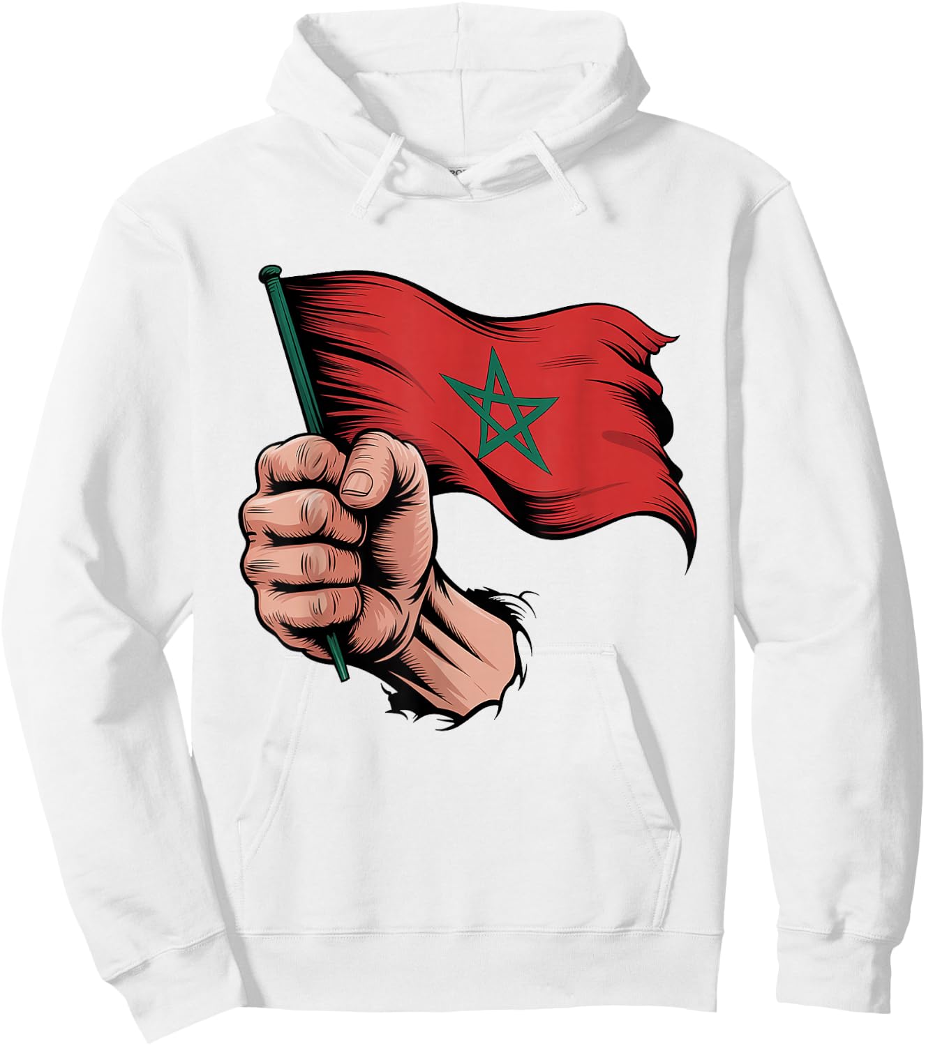 Morocco Flag Fist Hand Graphic Moroccan Heritage Hoodie - Hoodie | White