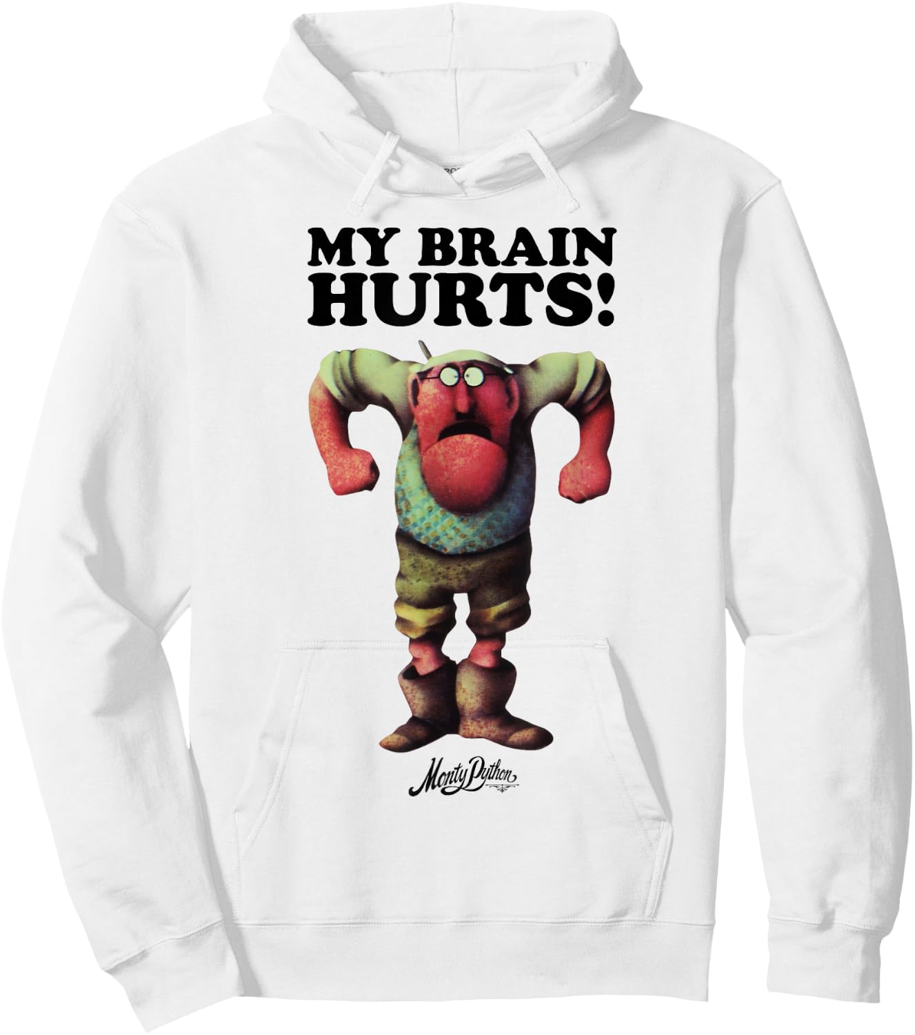 MONTY PYTHON Gumby My Brain Hurts , White, S, , Classic Novelty , Animal Print, Classic Fit, Half Sleeve, V-Neck, Imported, Cotton 100% Hoodie - Hoodie | White