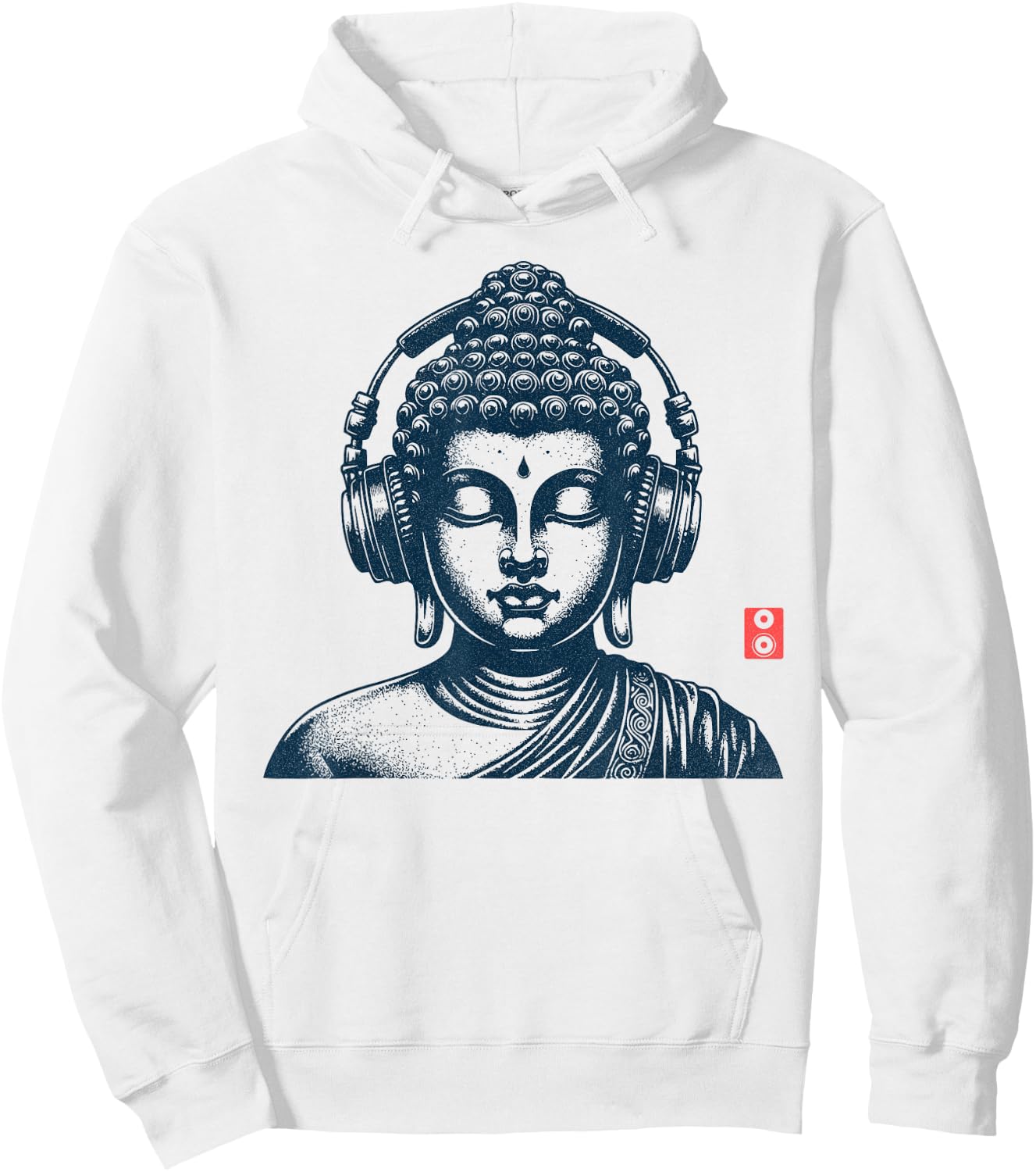 Vintage Retro Buddha with Earphones , grey, S Hoodie - Hoodie | White
