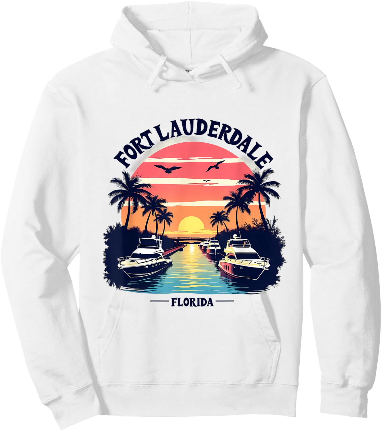 Fort Lauderdale Florida Sunset Boating Scene Hoodie - Hoodie | White