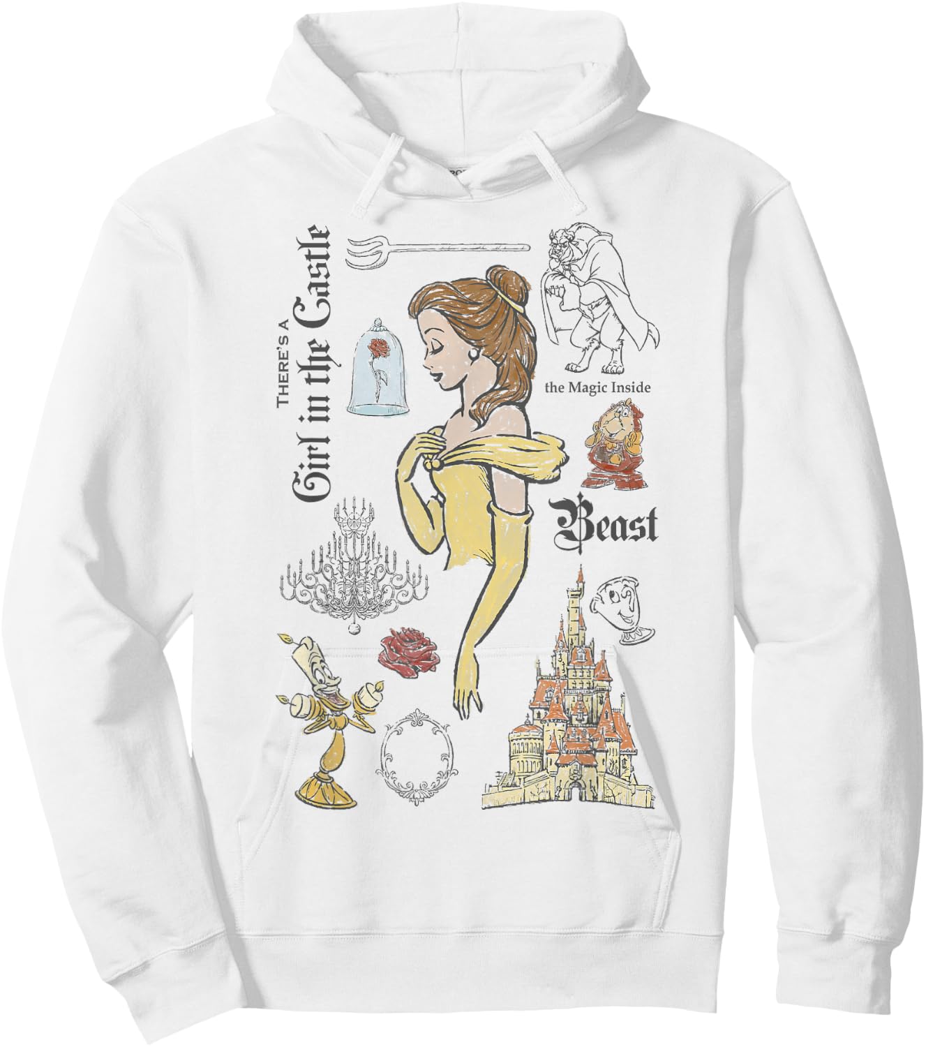 Disney Die Schöne und das Biest Charaktere Skizziertes Hoodie - Hoodie | White