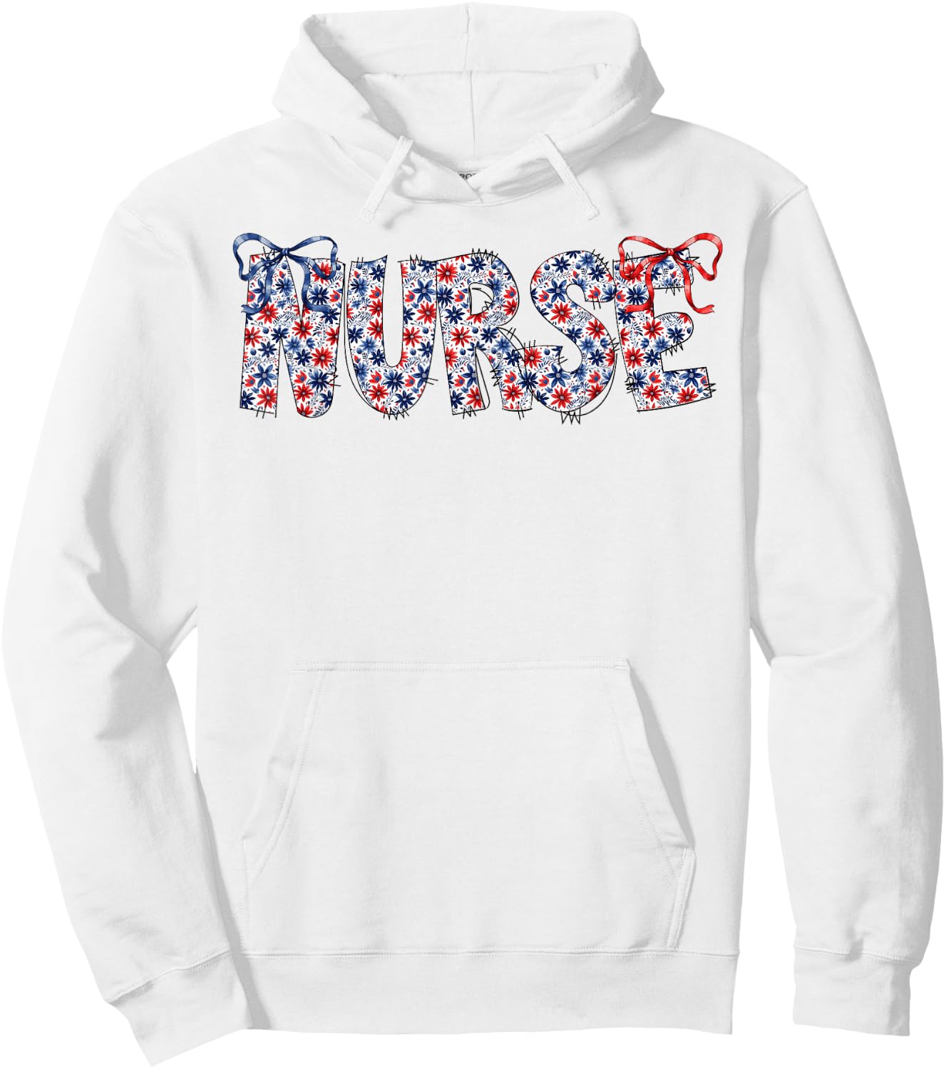 Groovy Cute Nurse Bows & Flowers USA Flag 4th Of July Women Hoodie - Hoodie | White