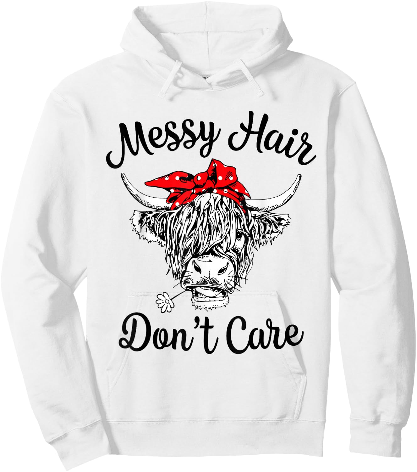 Scottish Highland Cow Cattle Bandana Messy Hair Don't Care Hoodie - Hoodie | White
