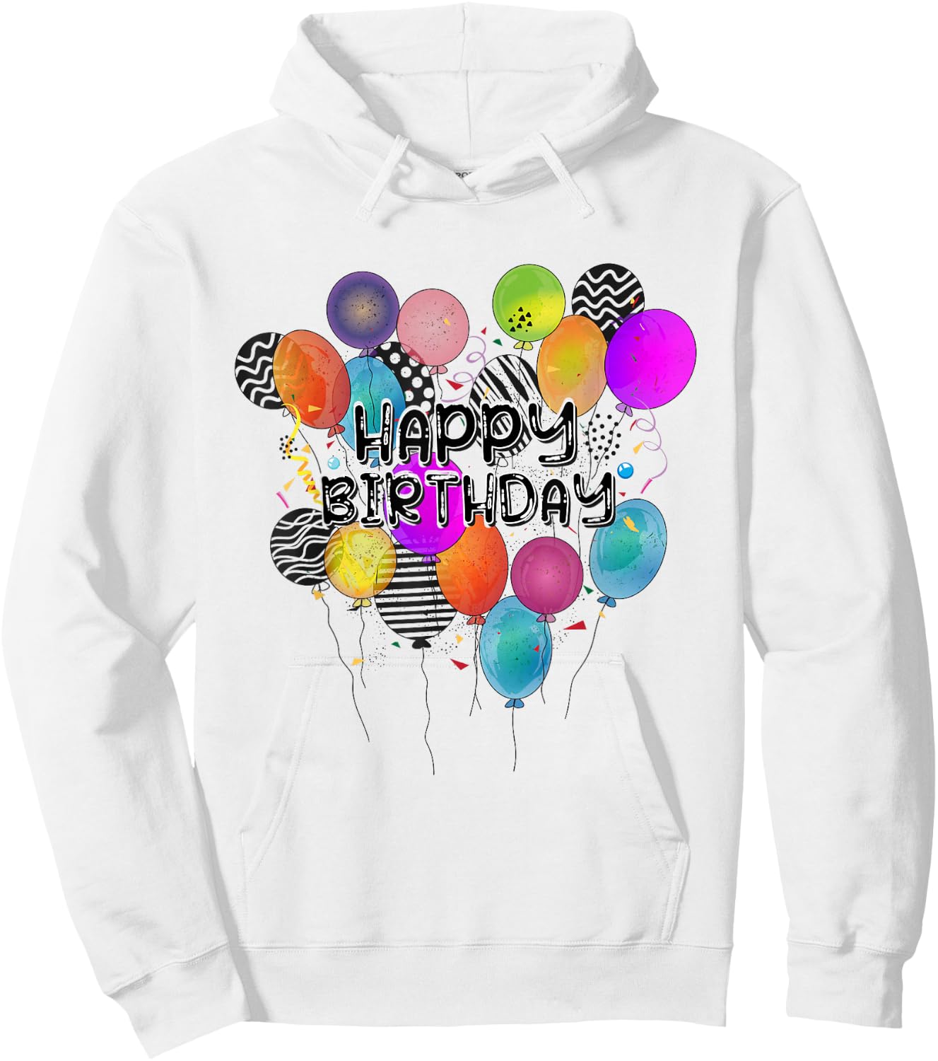 Birthday Happy Birthday Balloons Confetti Birthday , White, s Hoodie - Hoodie | White